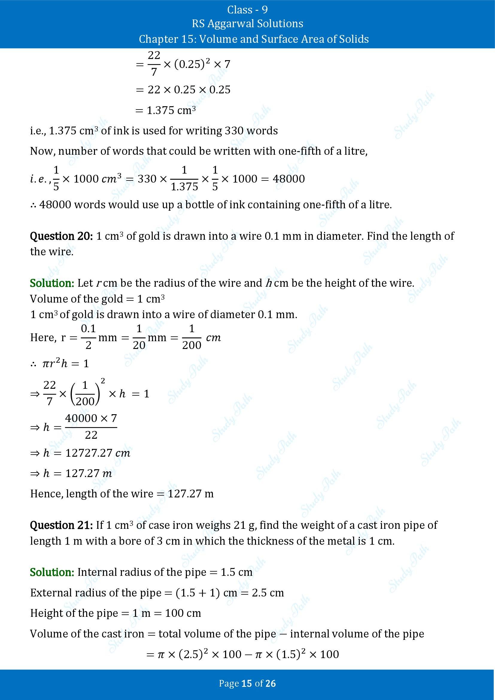 RS Aggarwal Solutions Class 9 Chapter 15 Volume and Surface Area of Solids Exercise 15B 00015