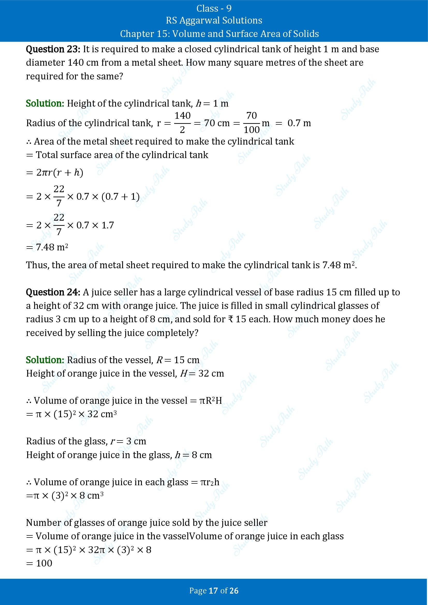RS Aggarwal Solutions Class 9 Chapter 15 Volume and Surface Area of Solids Exercise 15B 00017