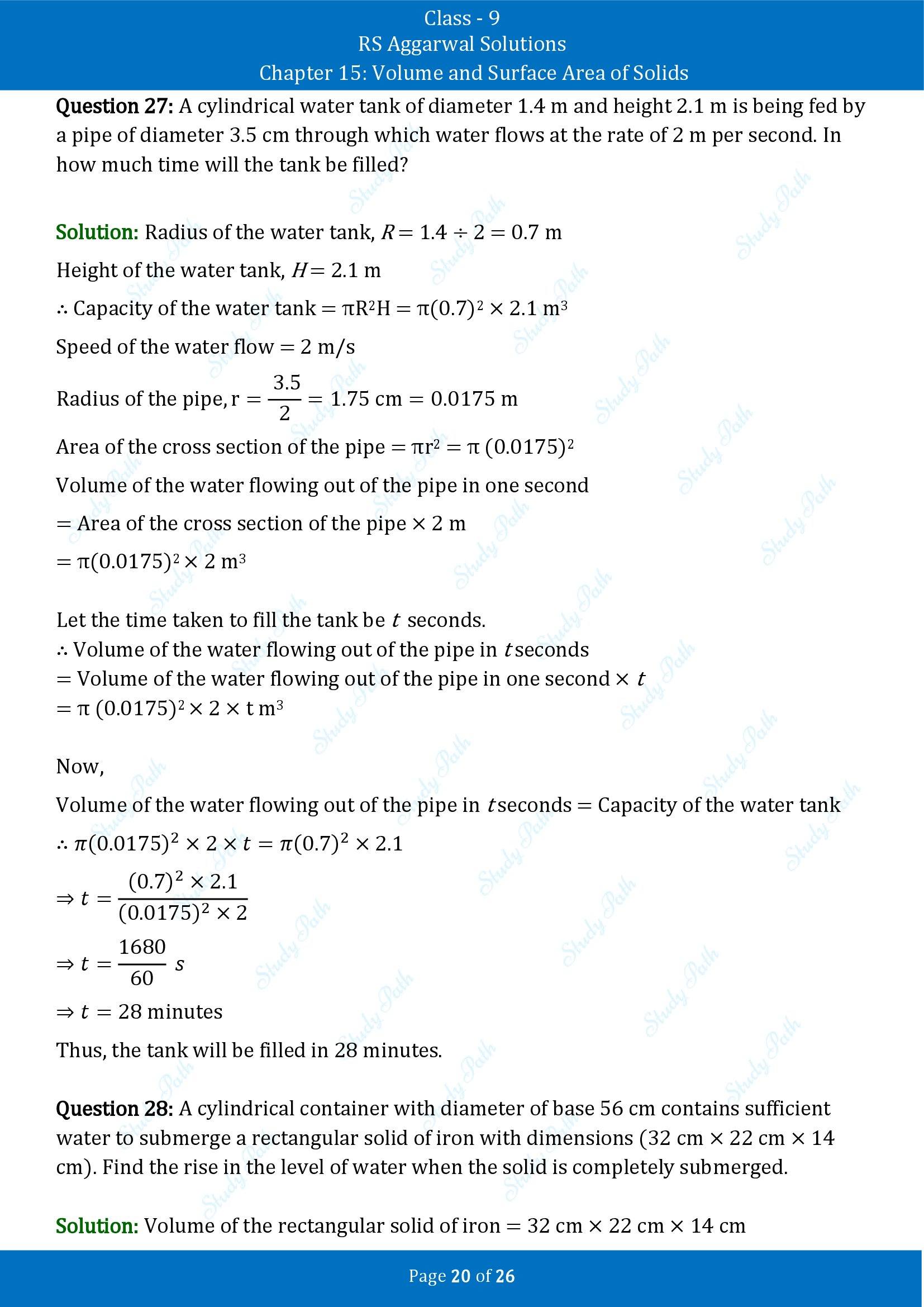 RS Aggarwal Solutions Class 9 Chapter 15 Volume and Surface Area of Solids Exercise 15B 00020