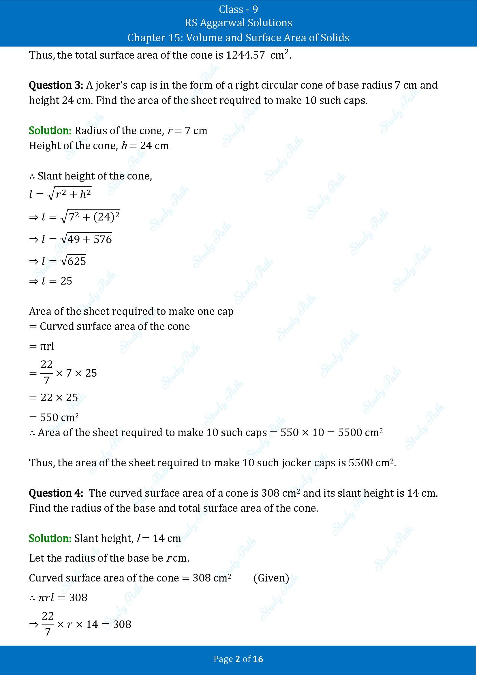 RS Aggarwal Solutions Class 9 Chapter 15 Volume and Surface Area of Solids Exercise 15C 00002