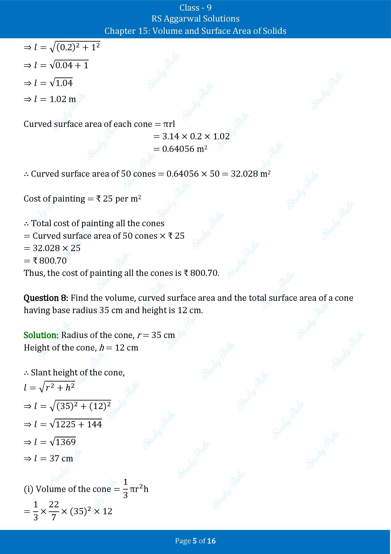 RS Aggarwal Solutions Class 9 Chapter 15 Volume and Surface Area of Solids Exercise 15C 00005