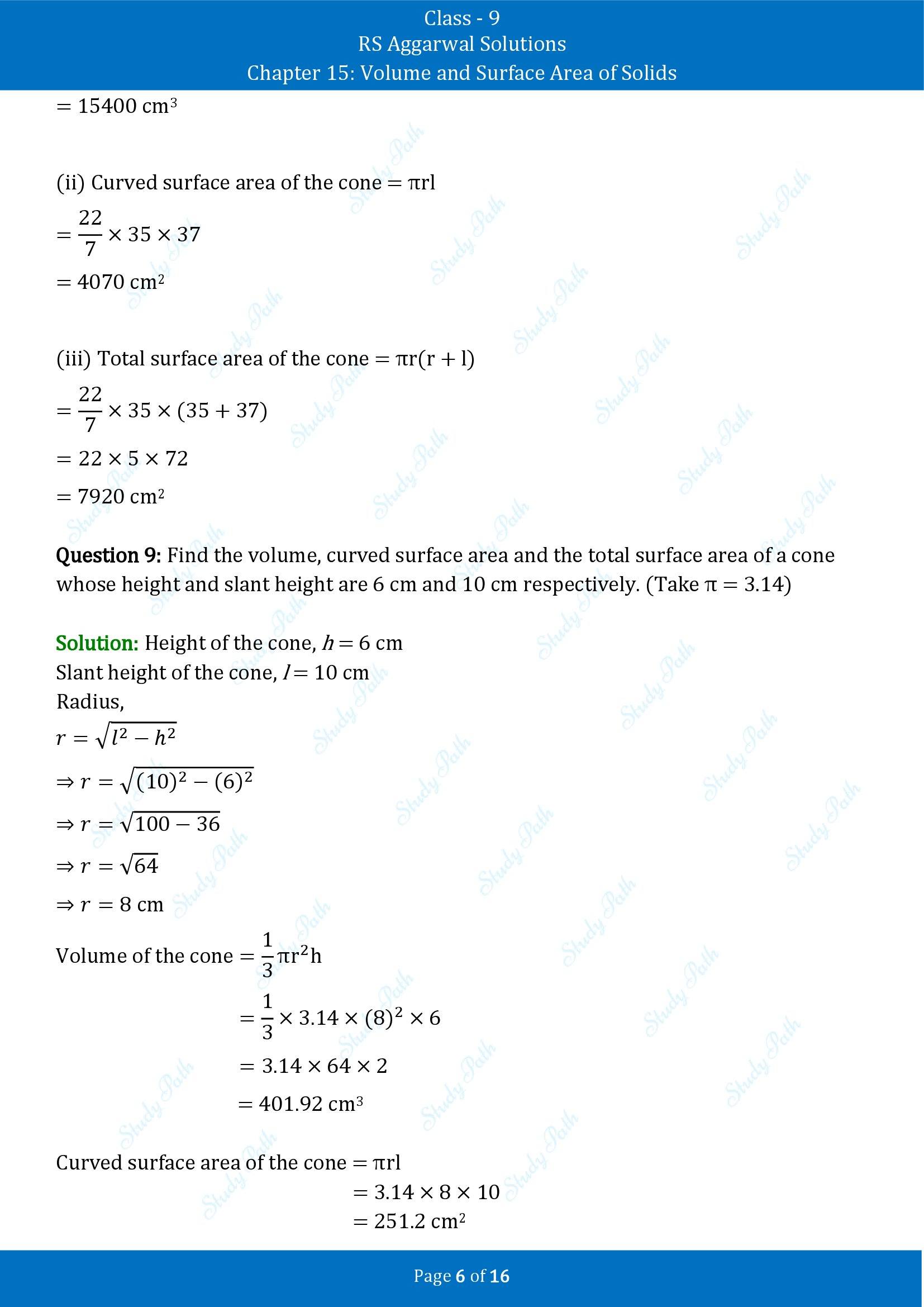 RS Aggarwal Solutions Class 9 Chapter 15 Volume and Surface Area of Solids Exercise 15C 00006