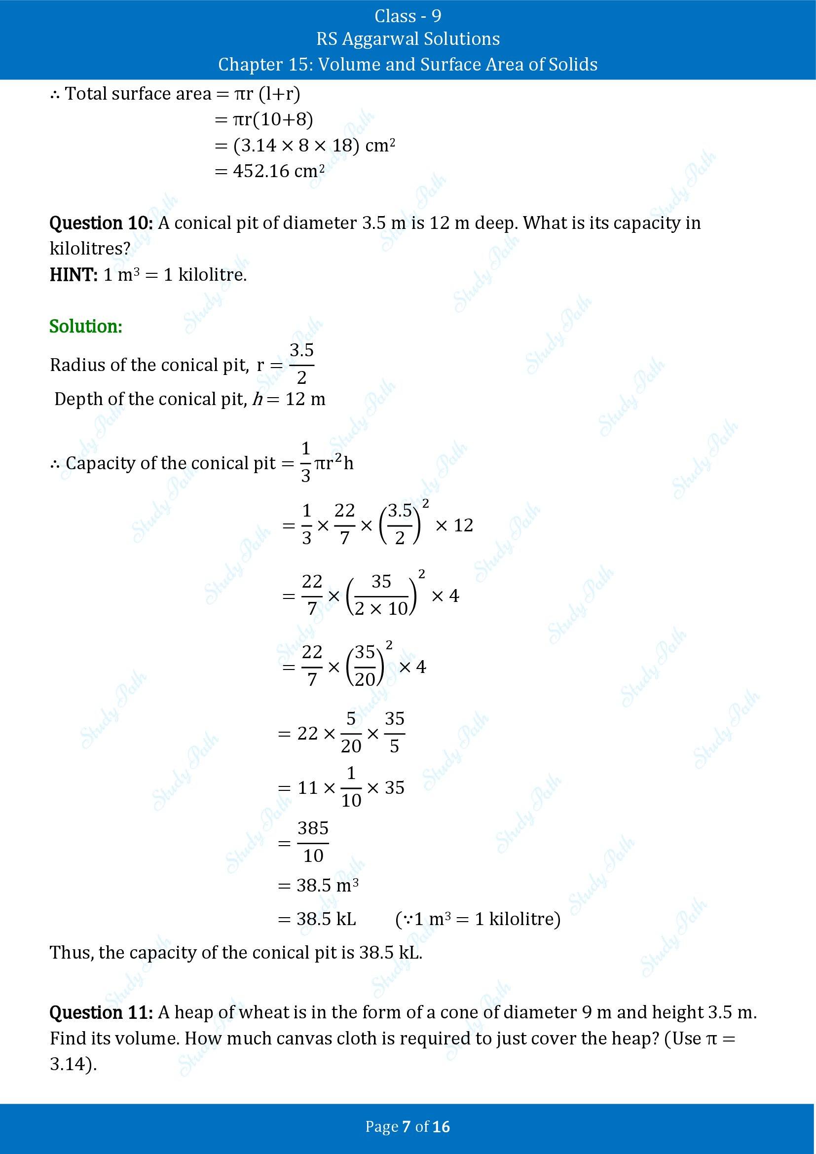 RS Aggarwal Solutions Class 9 Chapter 15 Volume and Surface Area of Solids Exercise 15C 00007