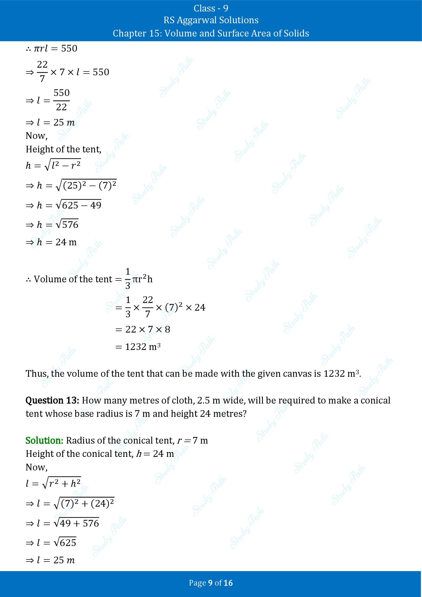 RS Aggarwal Solutions Class 9 Chapter 15 Volume and Surface Area of Solids Exercise 15C 00009