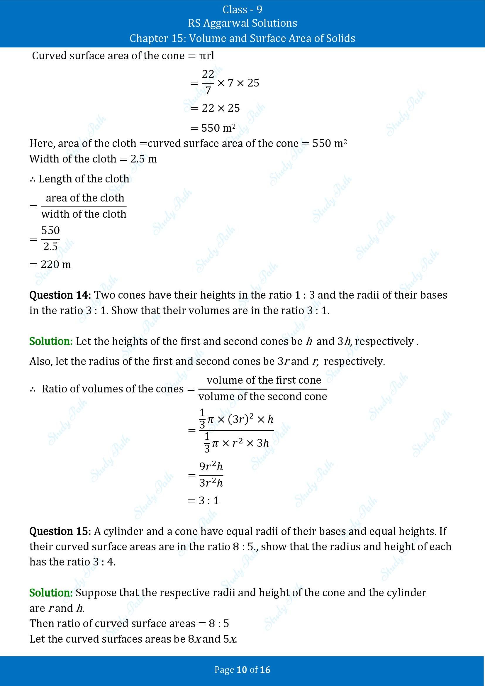 RS Aggarwal Solutions Class 9 Chapter 15 Volume and Surface Area of Solids Exercise 15C 00010