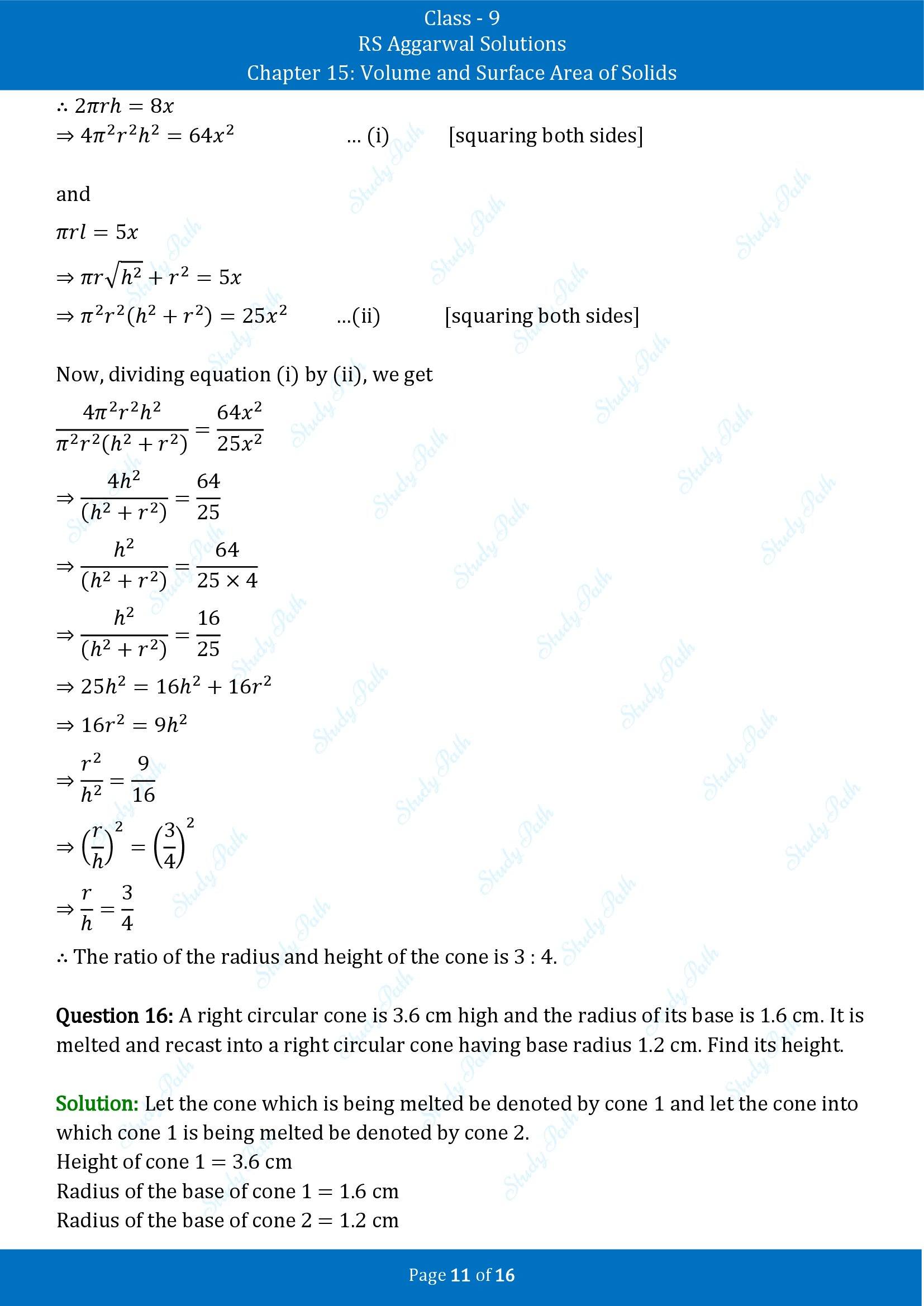 RS Aggarwal Solutions Class 9 Chapter 15 Volume and Surface Area of Solids Exercise 15C 00011
