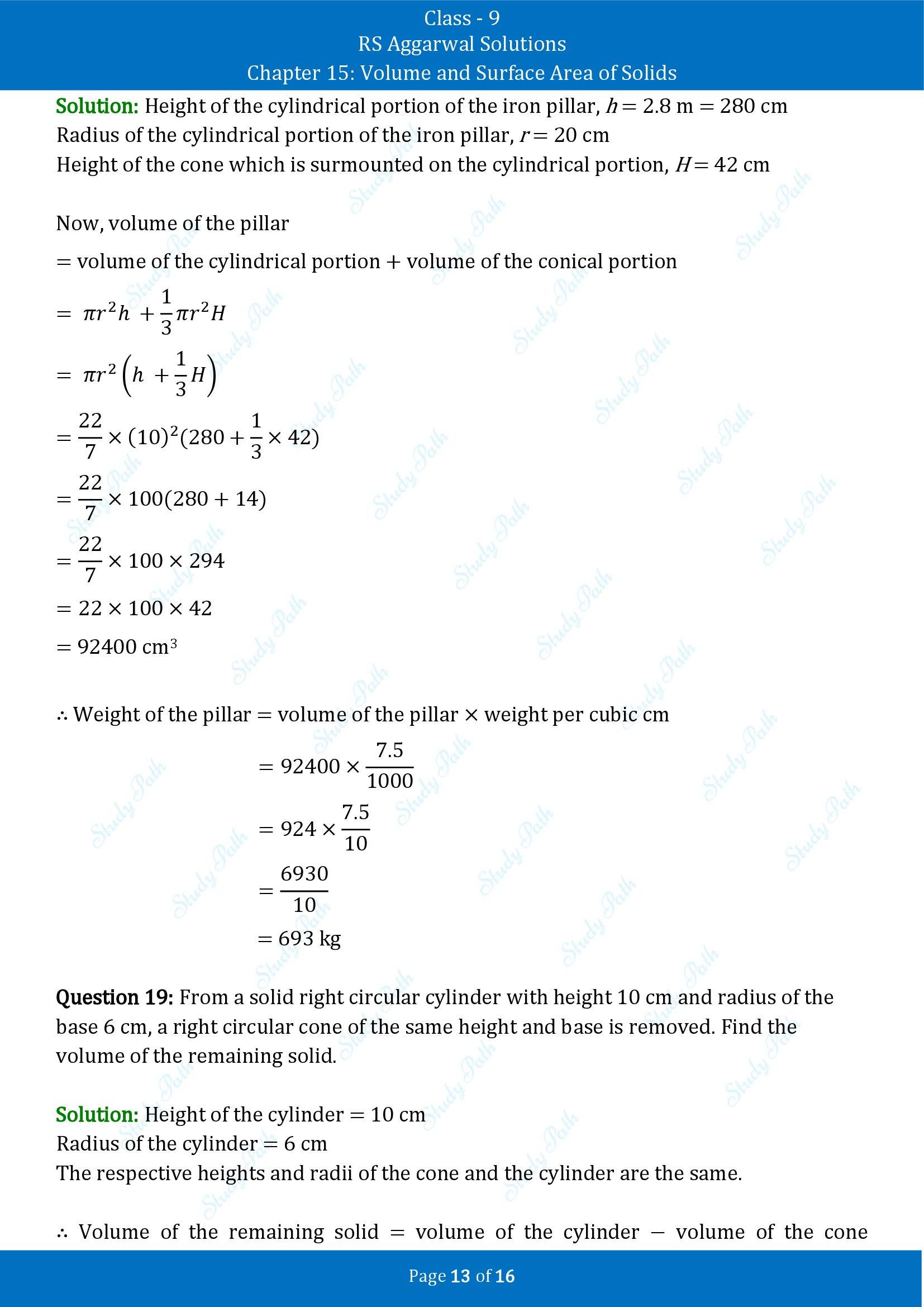RS Aggarwal Solutions Class 9 Chapter 15 Volume and Surface Area of Solids Exercise 15C 00013