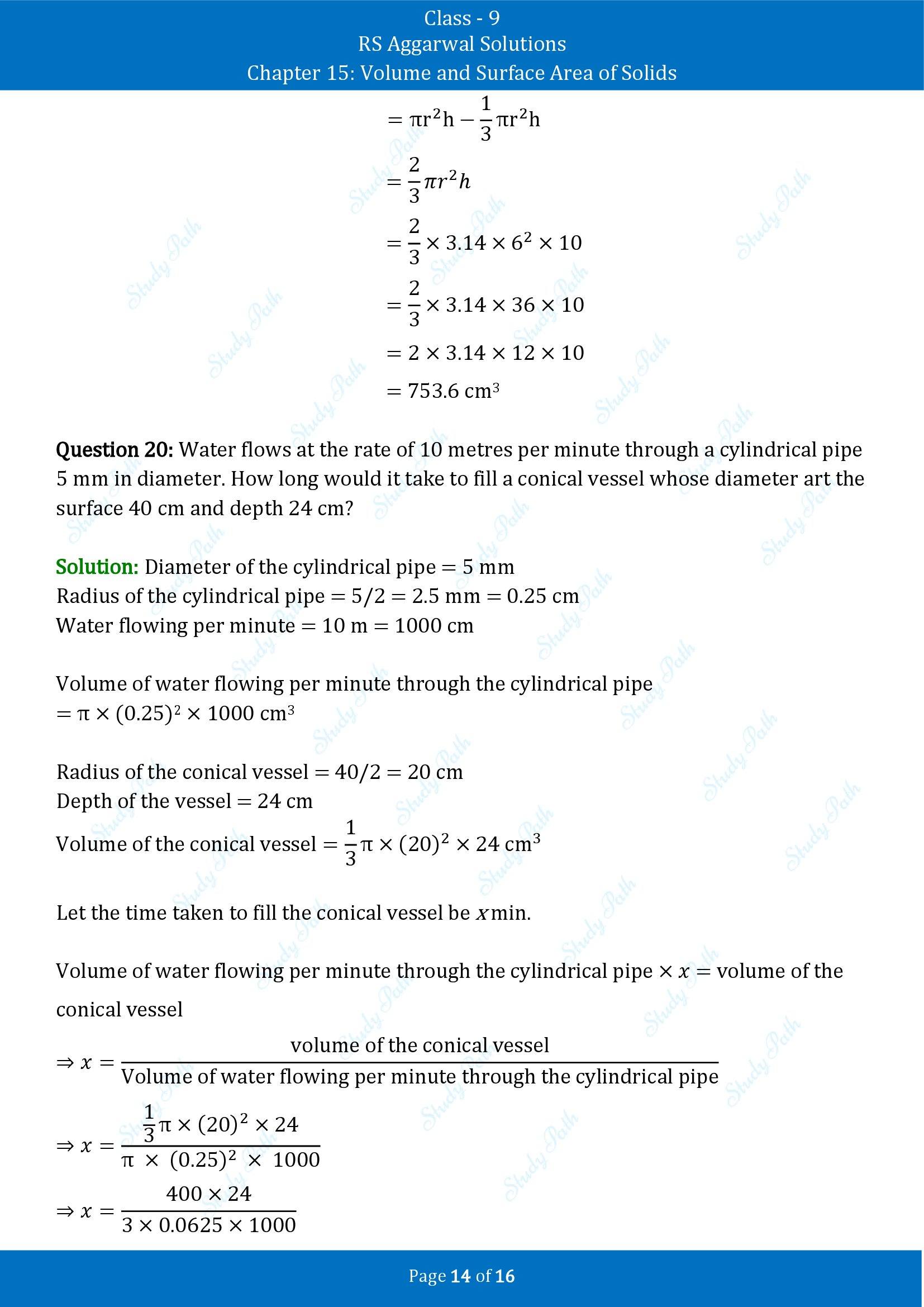 RS Aggarwal Solutions Class 9 Chapter 15 Volume and Surface Area of Solids Exercise 15C 00014