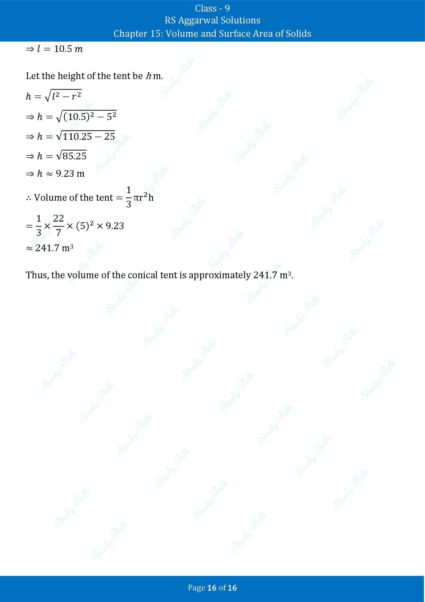 RS Aggarwal Solutions Class 9 Chapter 15 Volume and Surface Area of Solids Exercise 15C 00016