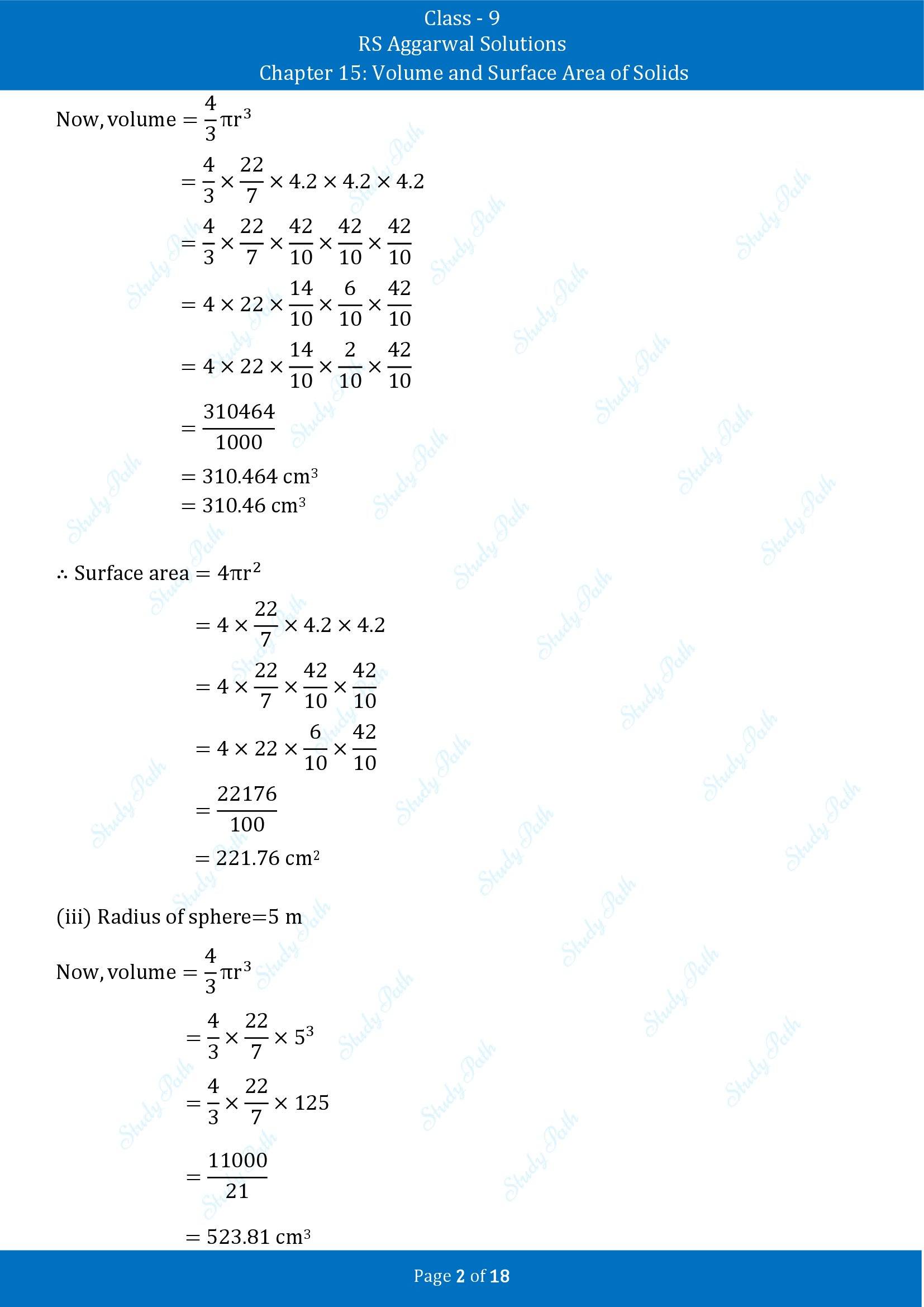 RS Aggarwal Solutions Class 9 Chapter 15 Volume and Surface Area of Solids Exercise 15D 00002