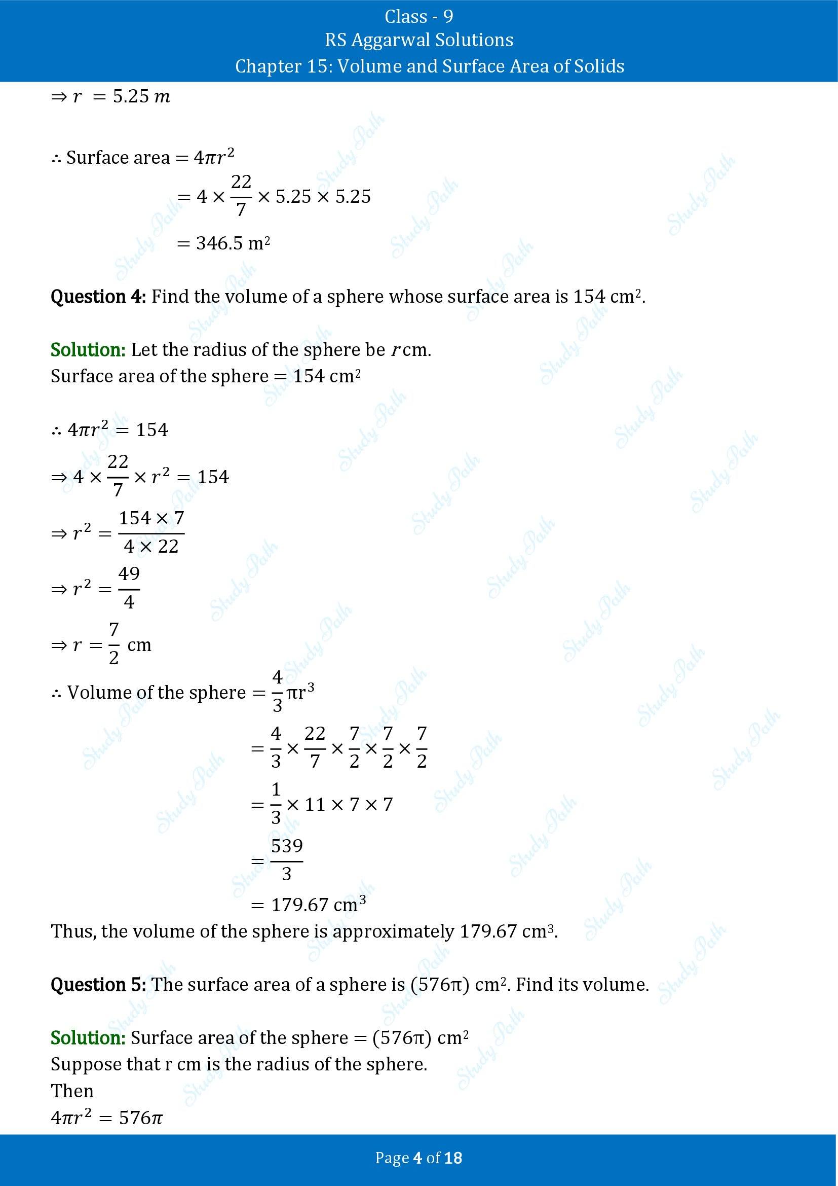 RS Aggarwal Solutions Class 9 Chapter 15 Volume and Surface Area of Solids Exercise 15D 00004