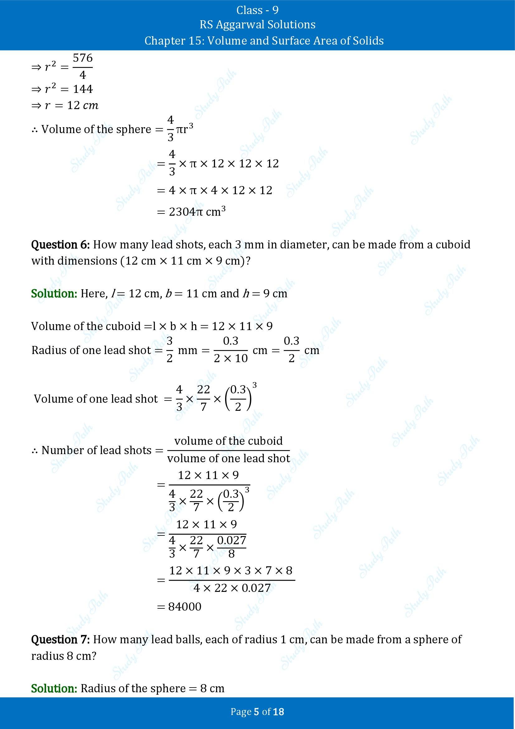 RS Aggarwal Solutions Class 9 Chapter 15 Volume and Surface Area of Solids Exercise 15D 00005