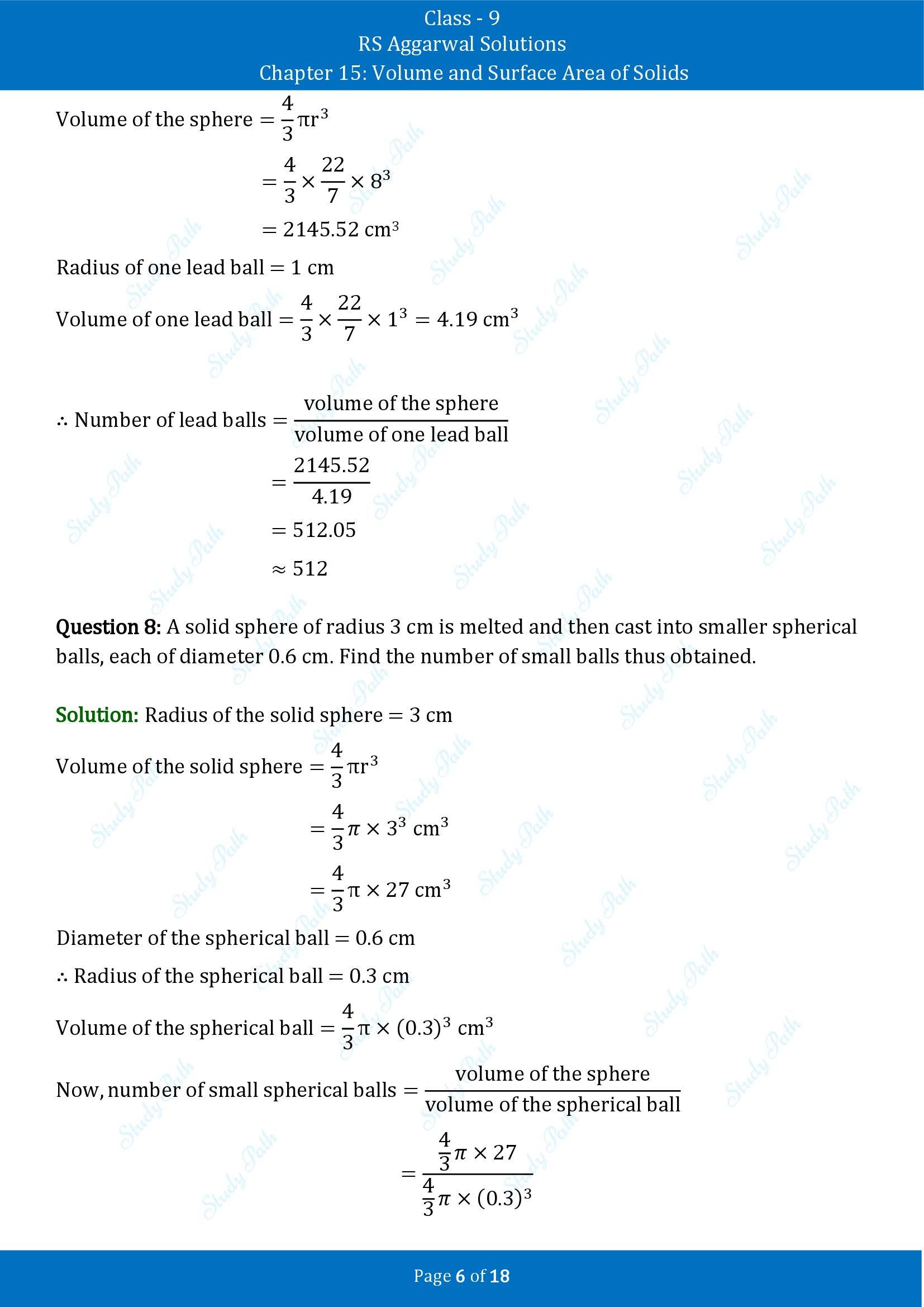 RS Aggarwal Solutions Class 9 Chapter 15 Volume and Surface Area of Solids Exercise 15D 00006