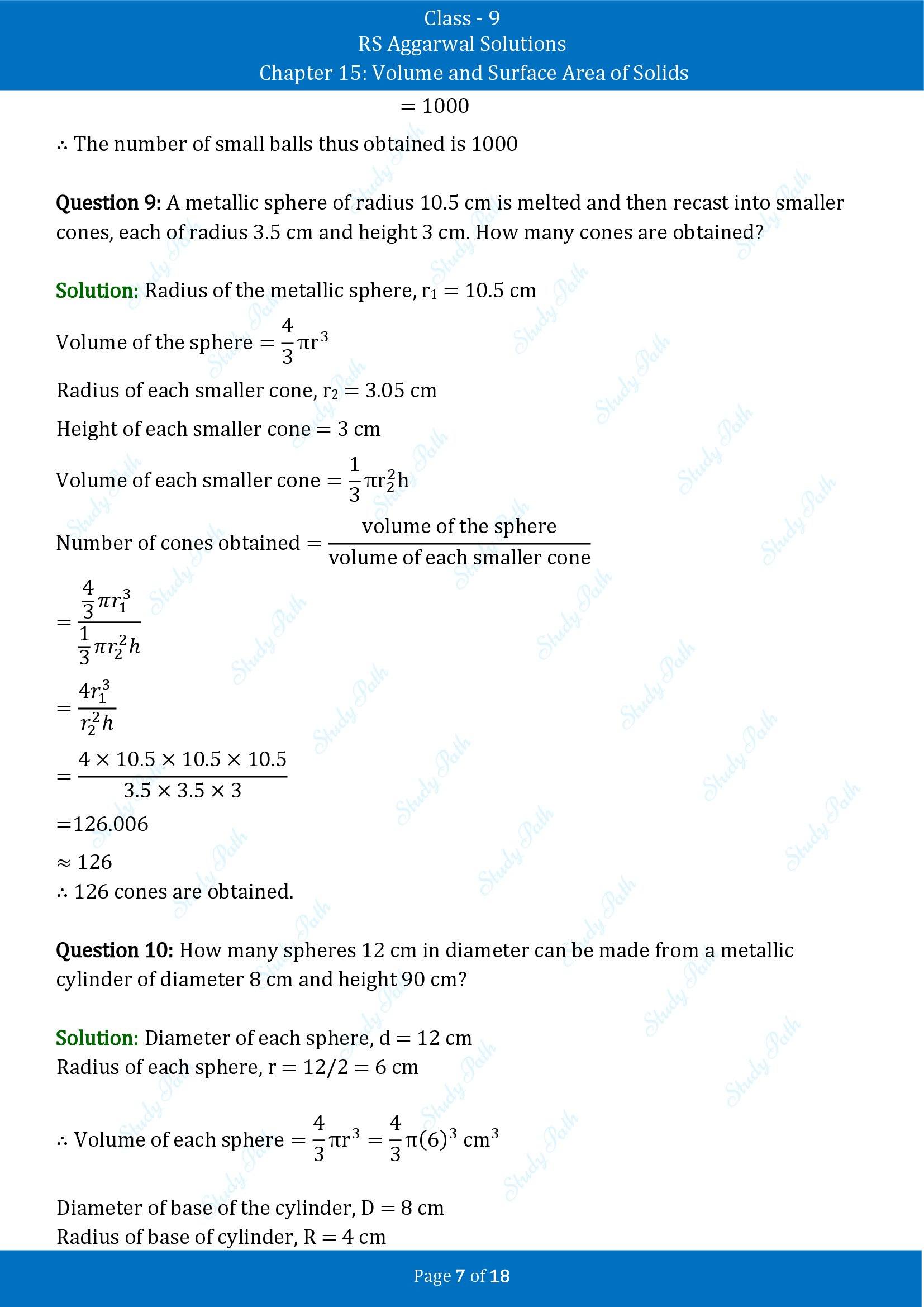 RS Aggarwal Solutions Class 9 Chapter 15 Volume and Surface Area of Solids Exercise 15D 00007