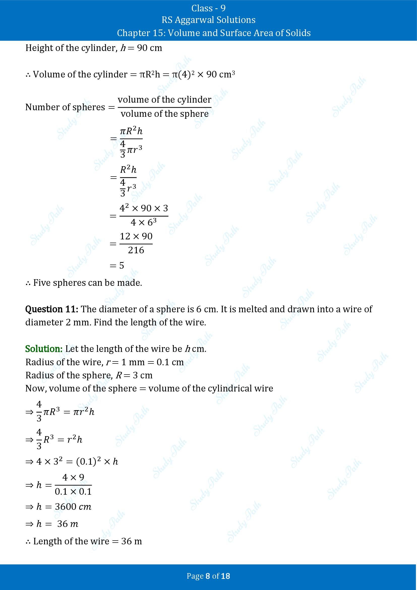 RS Aggarwal Solutions Class 9 Chapter 15 Volume and Surface Area of Solids Exercise 15D 00008