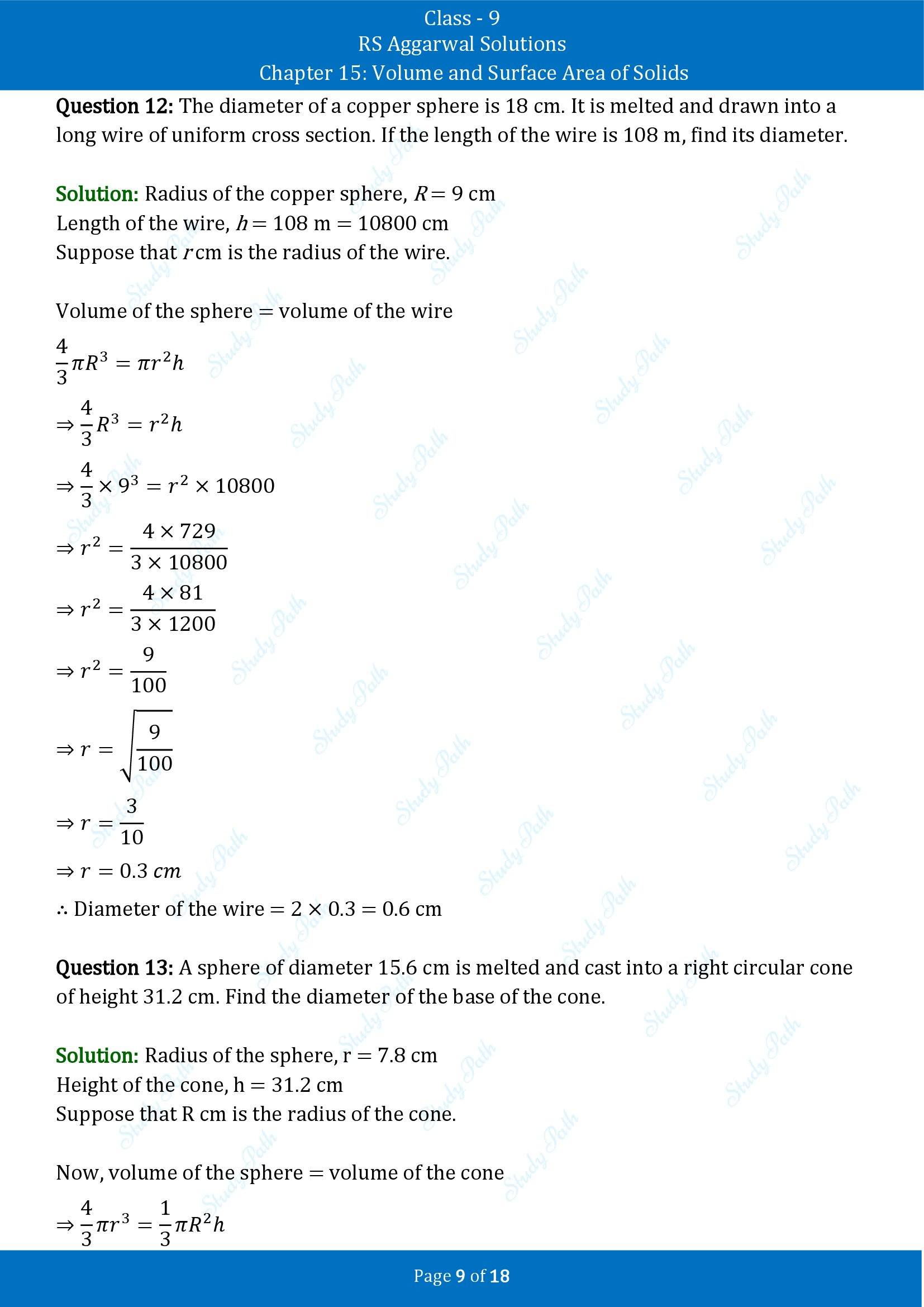 RS Aggarwal Solutions Class 9 Chapter 15 Volume and Surface Area of Solids Exercise 15D 00009