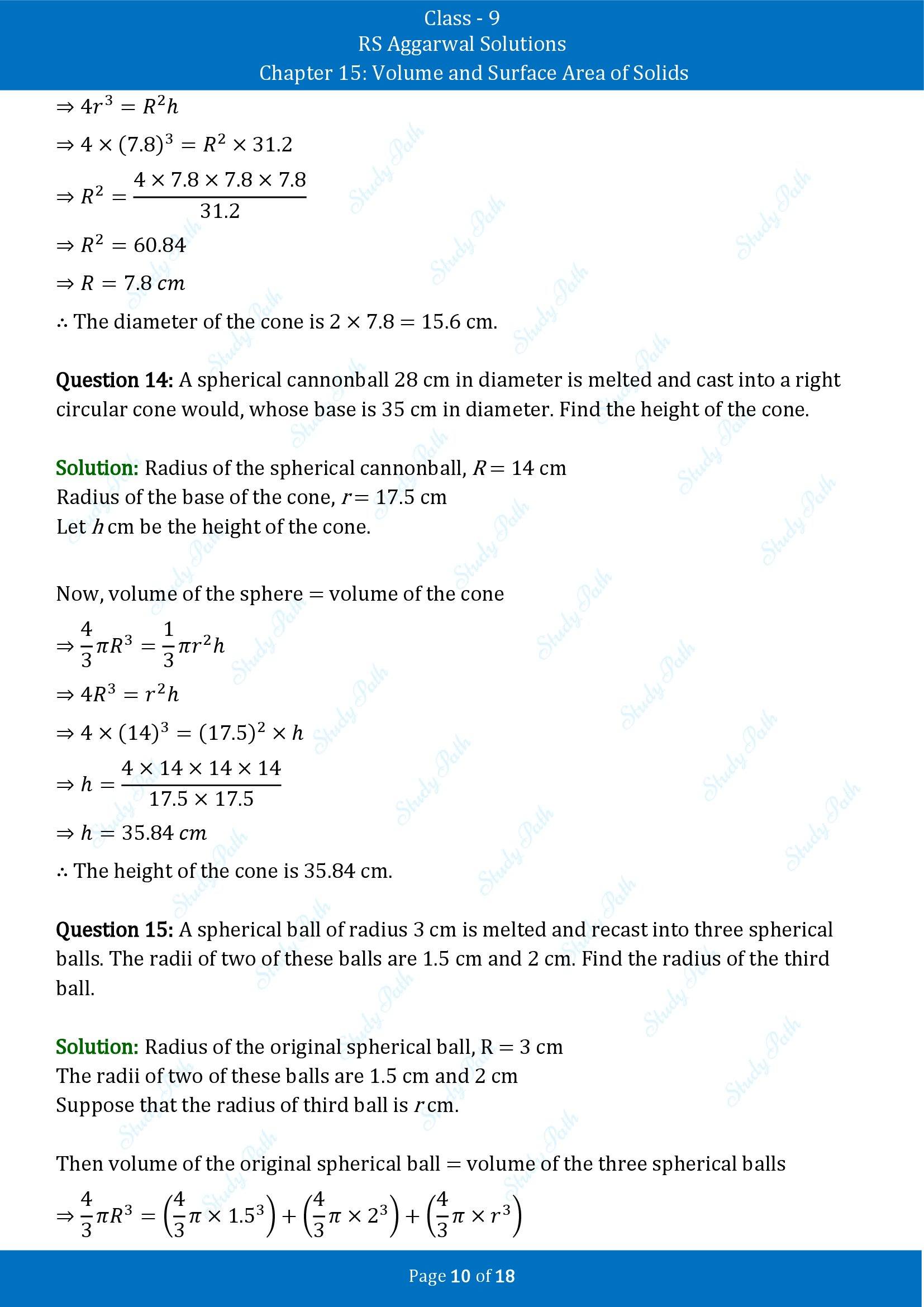 RS Aggarwal Solutions Class 9 Chapter 15 Volume and Surface Area of Solids Exercise 15D 00010