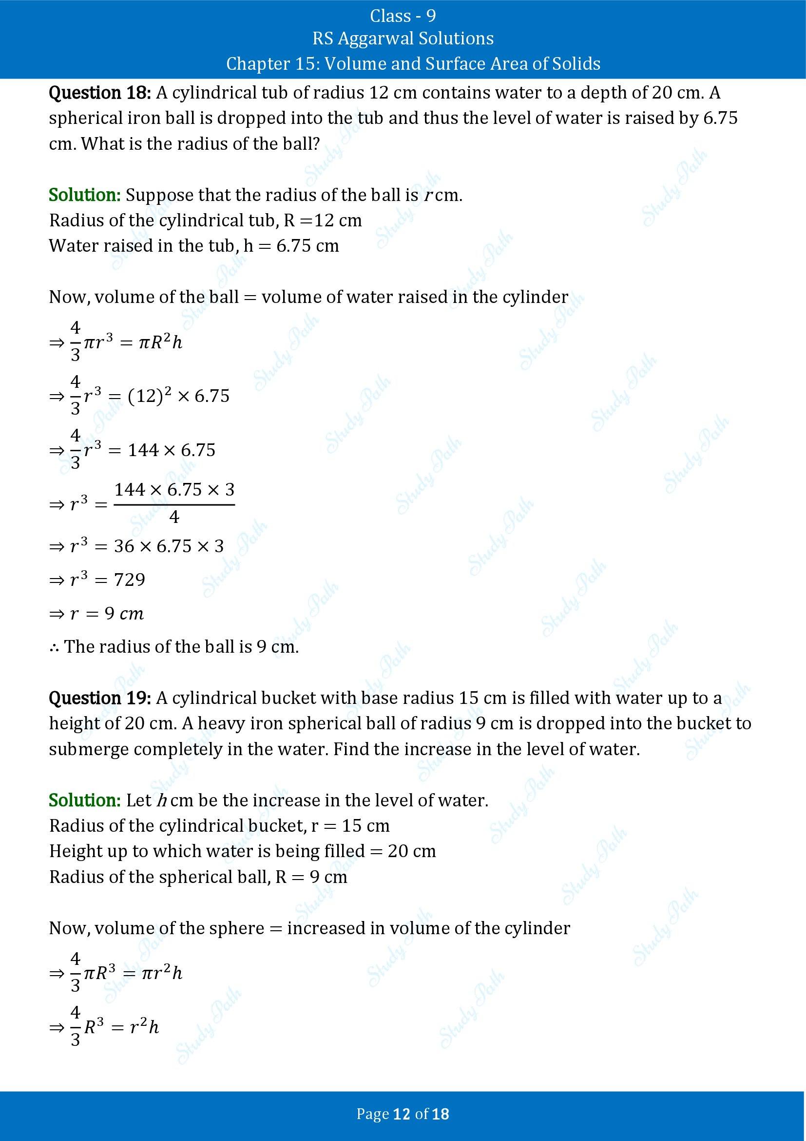 RS Aggarwal Solutions Class 9 Chapter 15 Volume and Surface Area of Solids Exercise 15D 00012