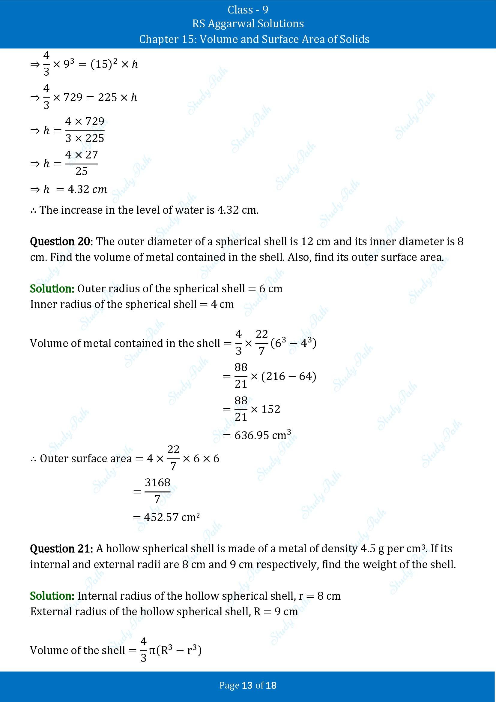 RS Aggarwal Solutions Class 9 Chapter 15 Volume and Surface Area of Solids Exercise 15D 00013