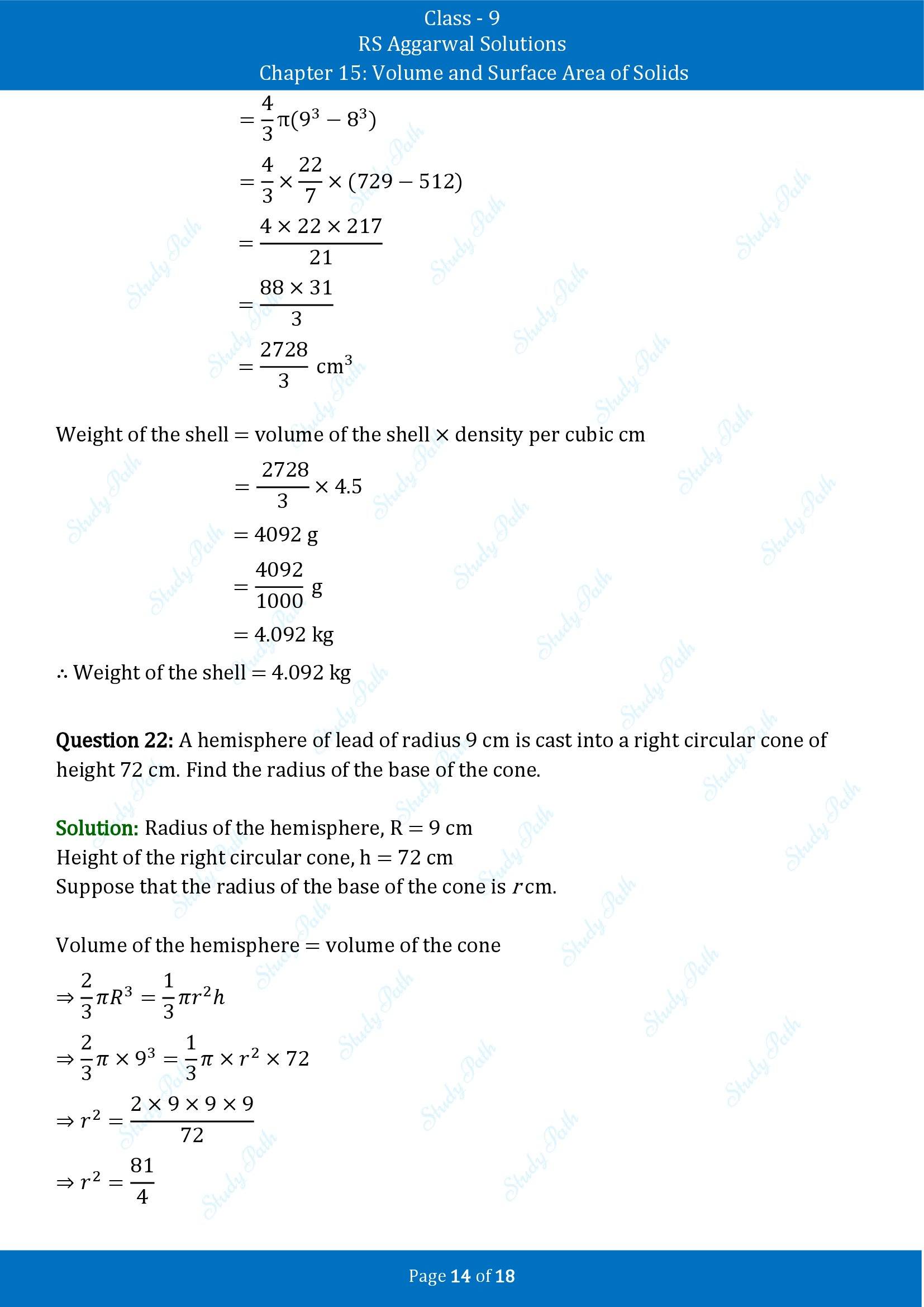 RS Aggarwal Solutions Class 9 Chapter 15 Volume and Surface Area of Solids Exercise 15D 00014