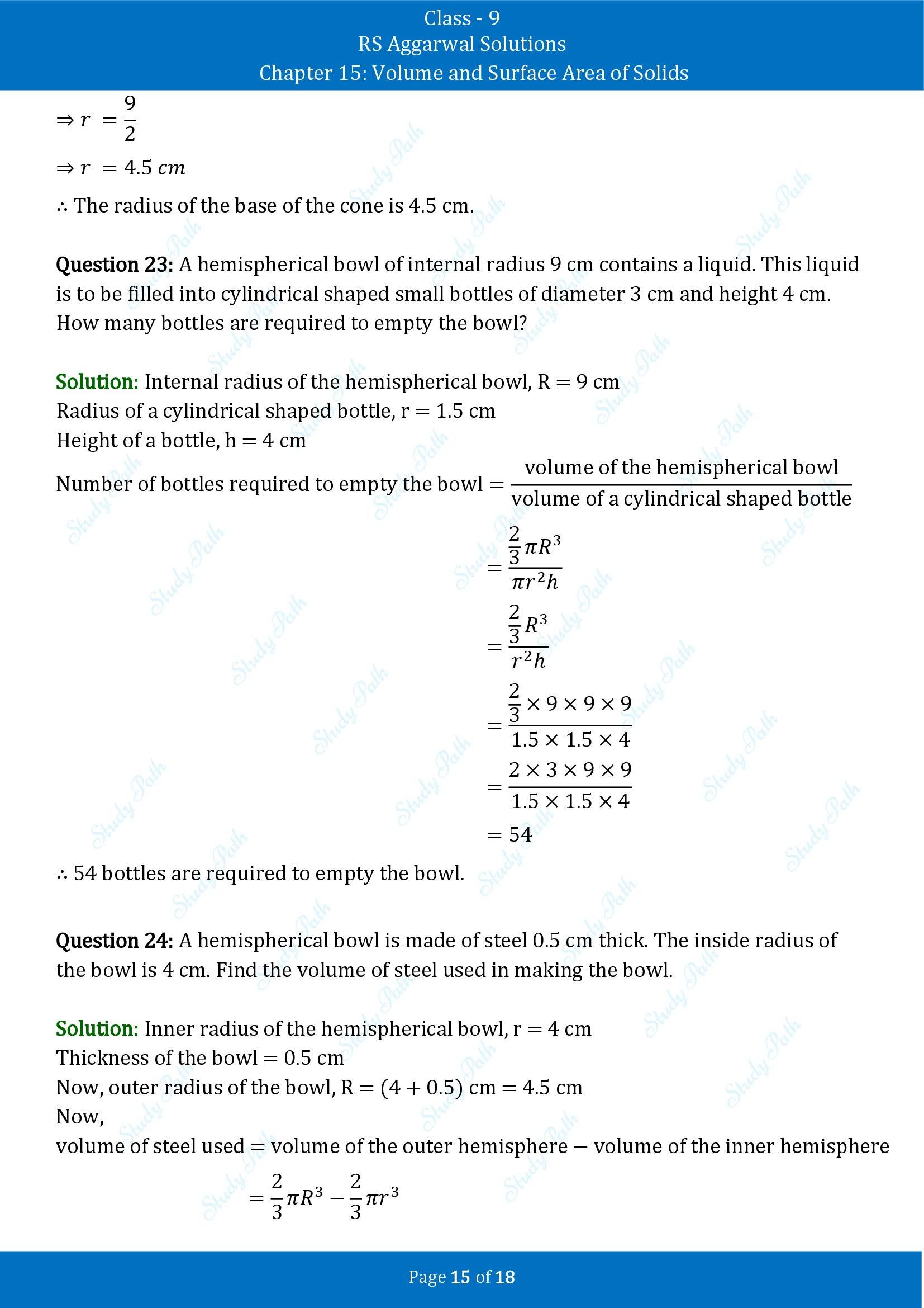 RS Aggarwal Solutions Class 9 Chapter 15 Volume and Surface Area of Solids Exercise 15D 00015