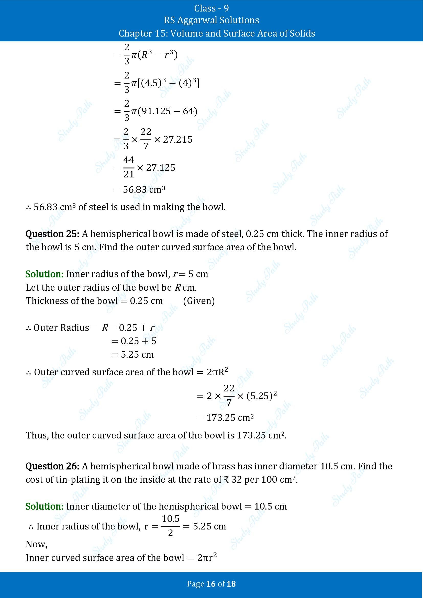 RS Aggarwal Solutions Class 9 Chapter 15 Volume and Surface Area of Solids Exercise 15D 00016