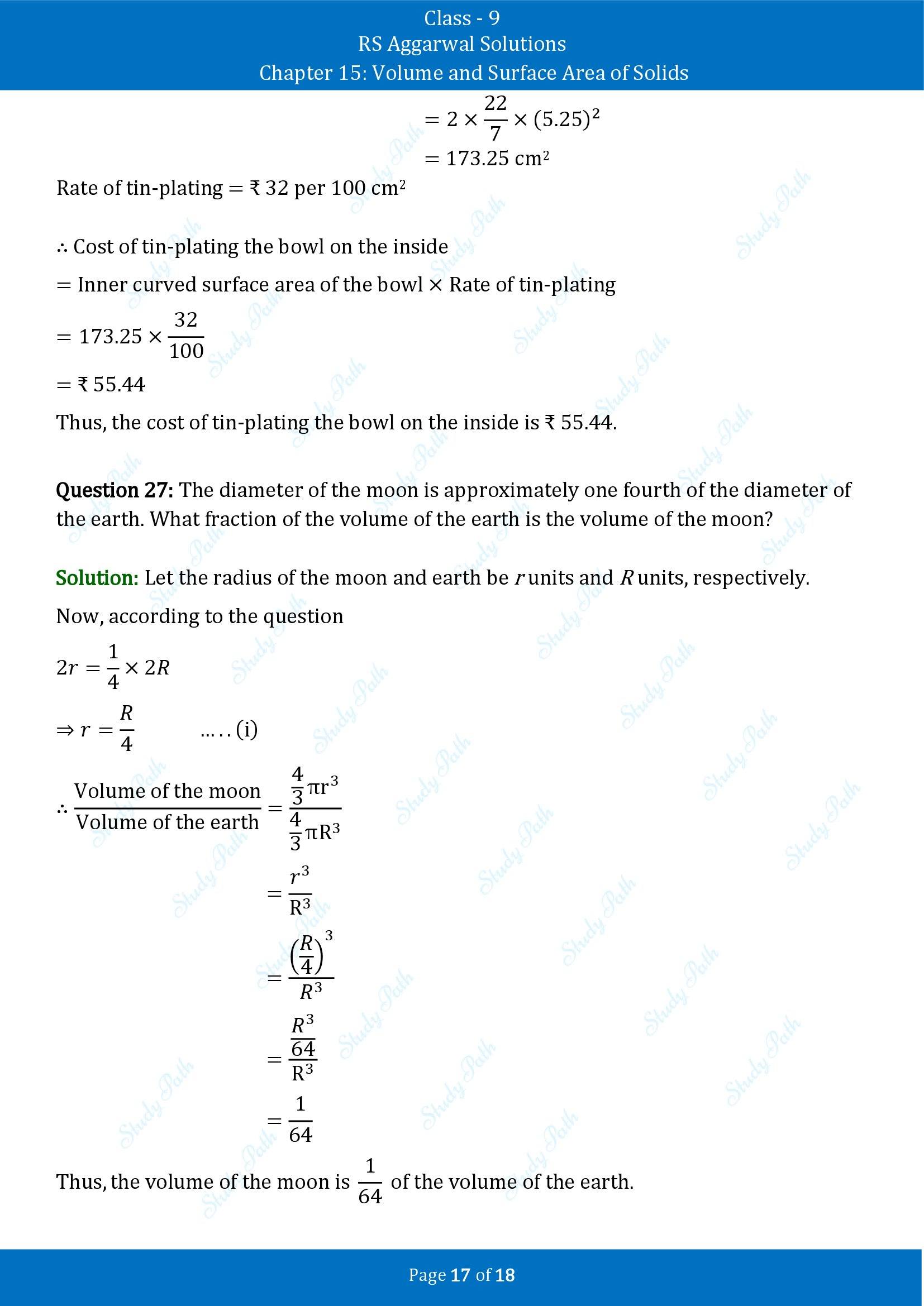 RS Aggarwal Solutions Class 9 Chapter 15 Volume and Surface Area of Solids Exercise 15D 00017