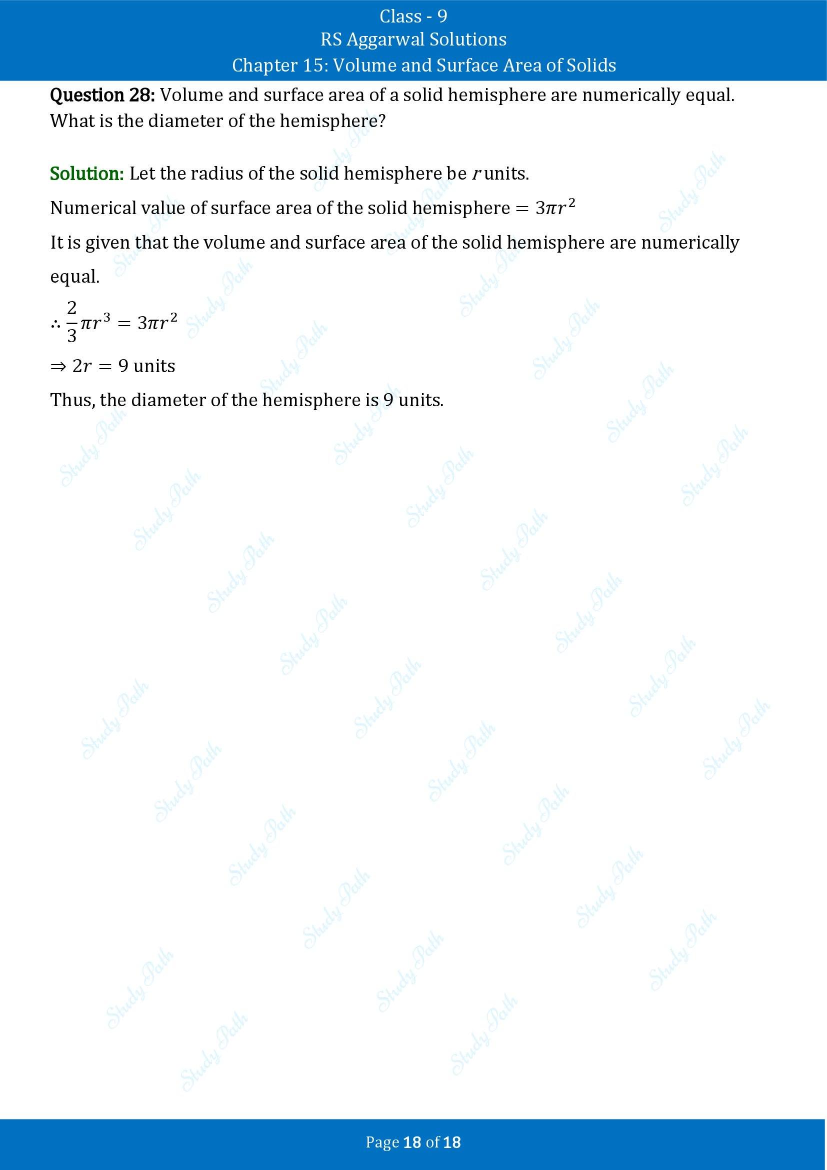 RS Aggarwal Solutions Class 9 Chapter 15 Volume and Surface Area of Solids Exercise 15D 00018