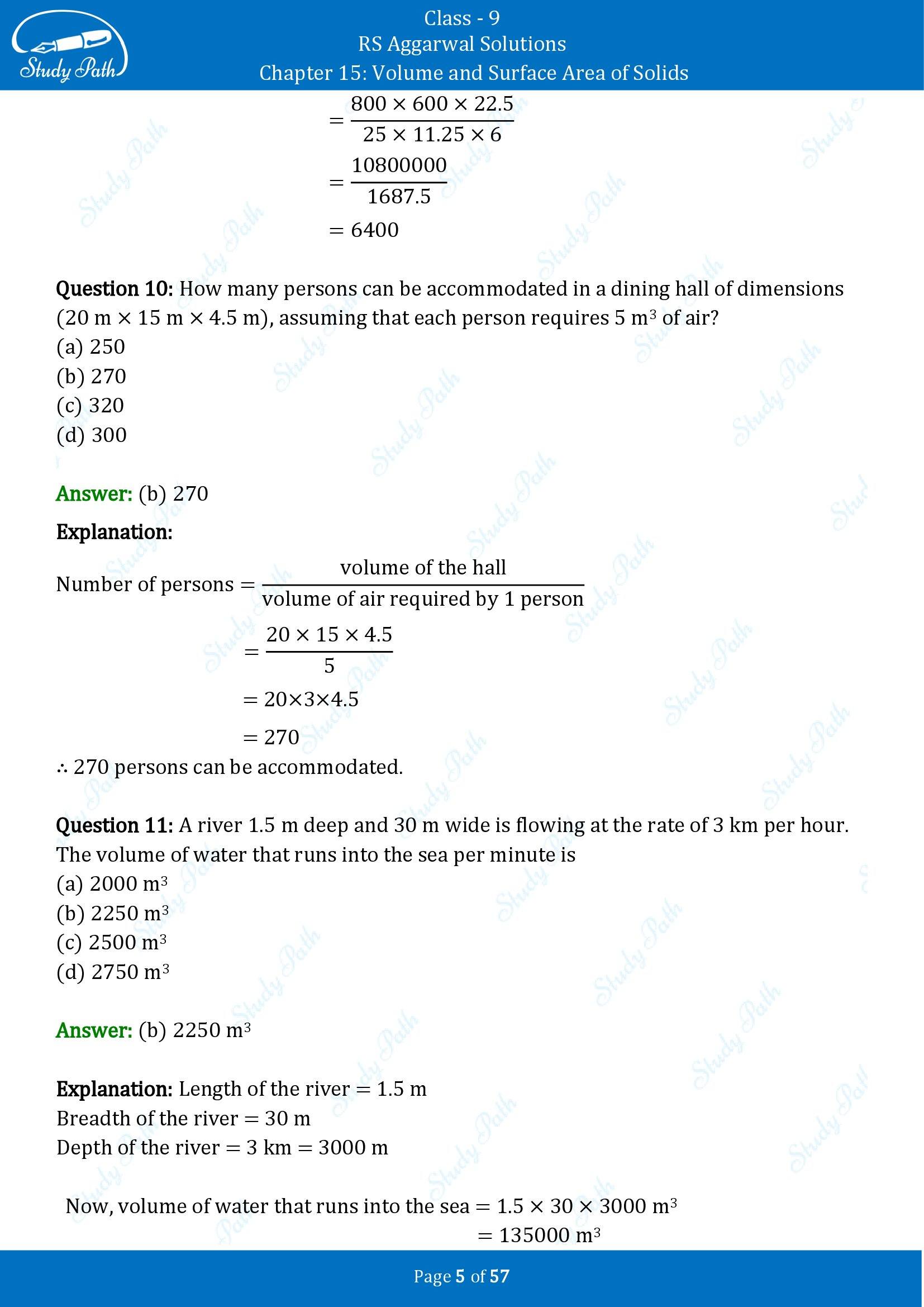 RS Aggarwal Solutions Class 9 Chapter 15 Volume and Surface Area of Solids Multiple Choice Questions MCQs 00005