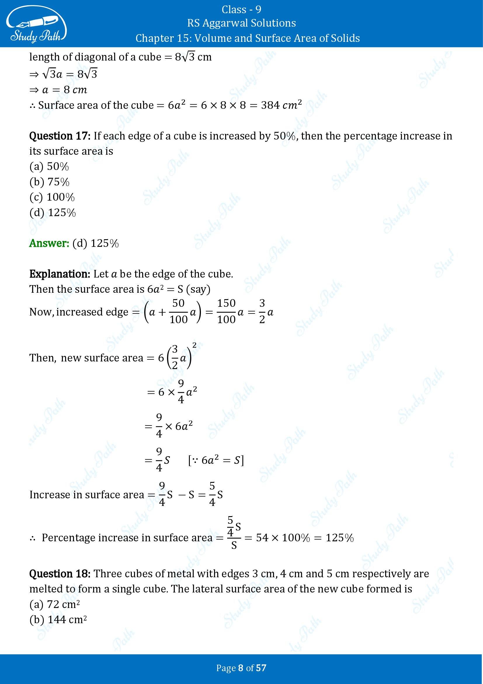 RS Aggarwal Solutions Class 9 Chapter 15 Volume and Surface Area of Solids Multiple Choice Questions MCQs 00008
