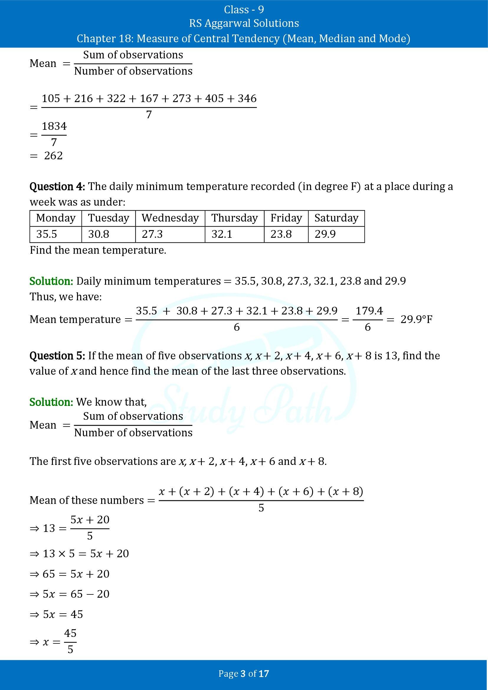 RS Aggarwal Solutions Class 9 Chapter 18 Measure of Central Tendency Mean Median and Mode Exercise 18A 00003