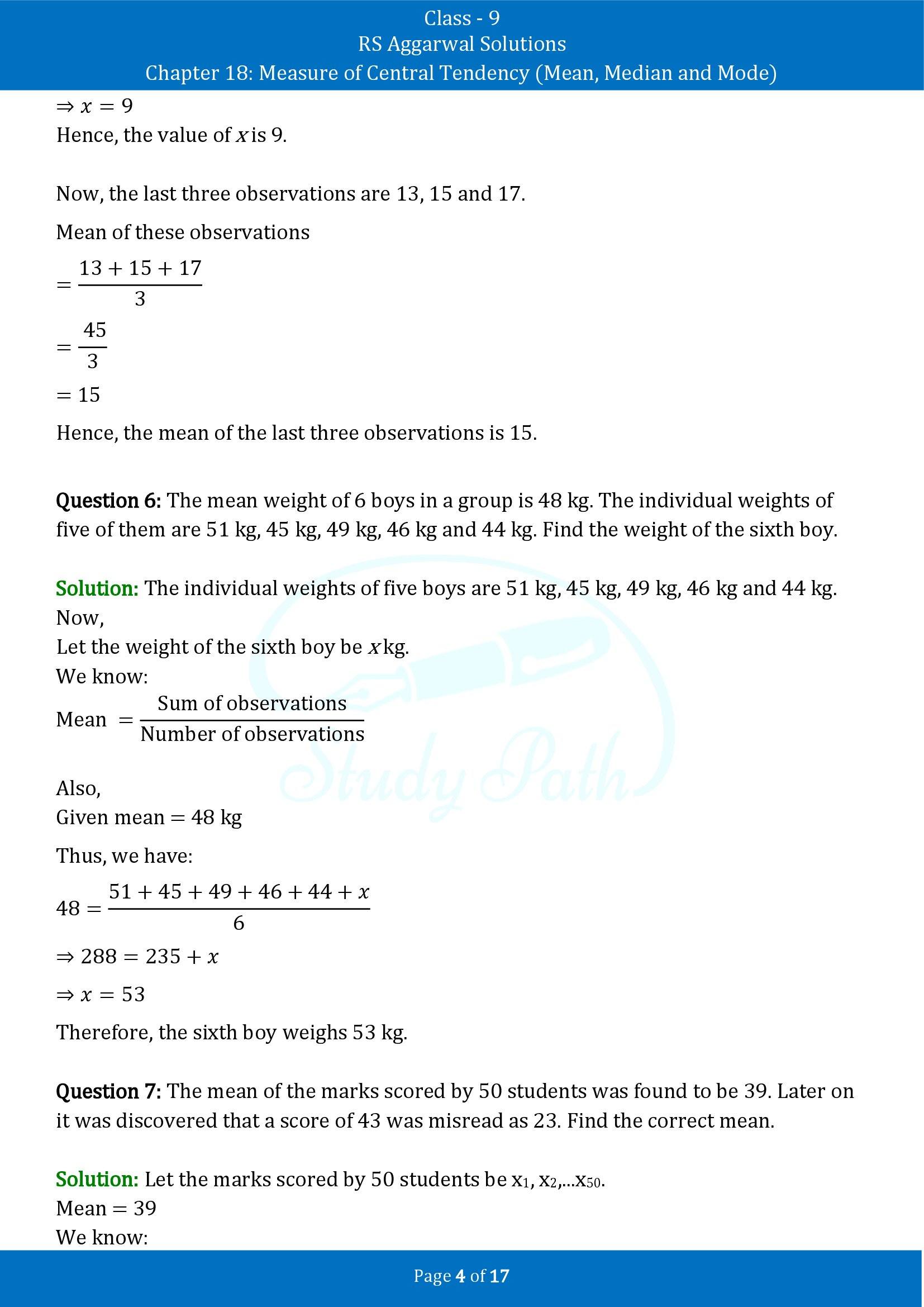 RS Aggarwal Solutions Class 9 Chapter 18 Measure of Central Tendency Mean Median and Mode Exercise 18A 00004
