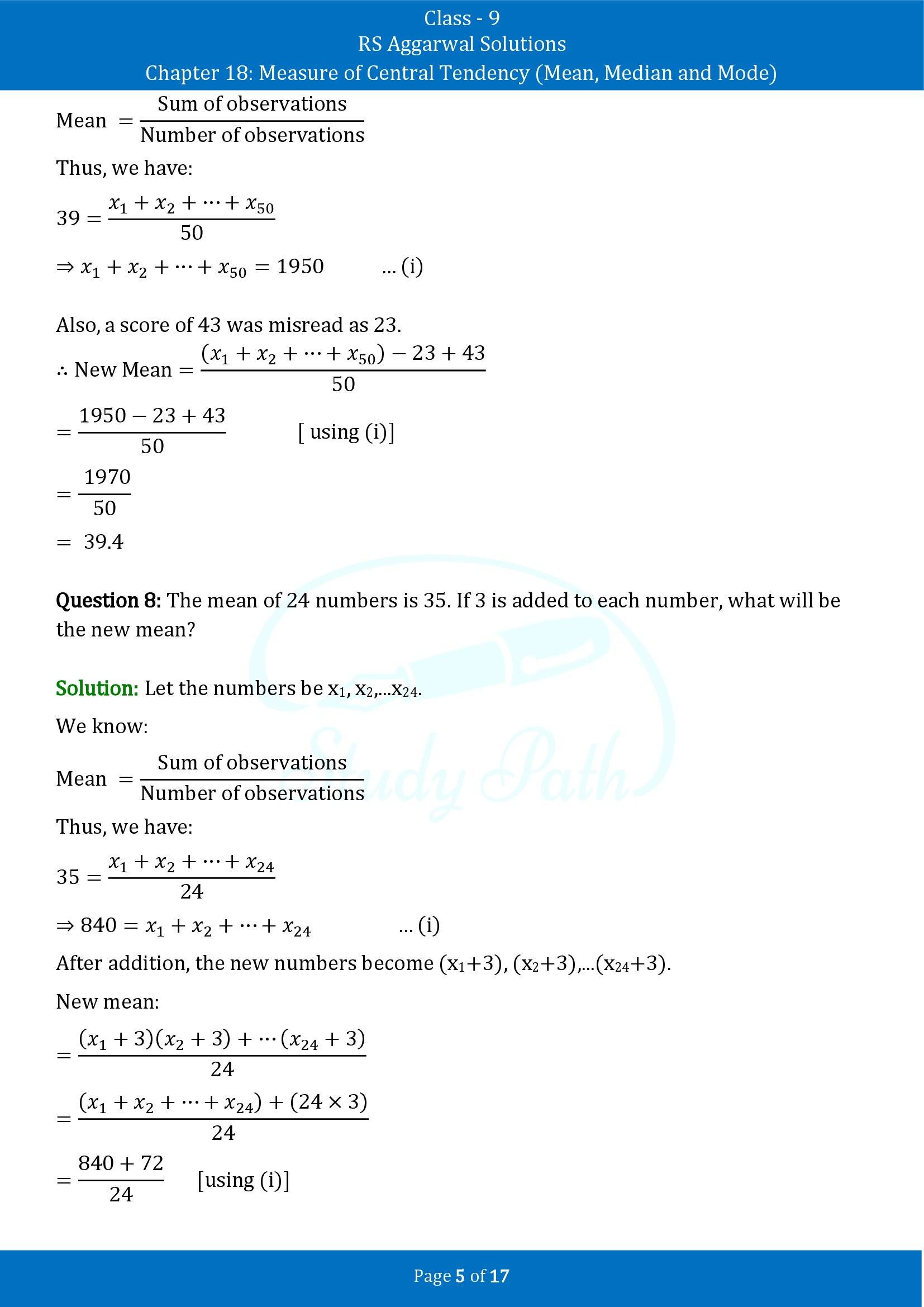 RS Aggarwal Solutions Class 9 Chapter 18 Measure of Central Tendency Mean Median and Mode Exercise 18A 00005