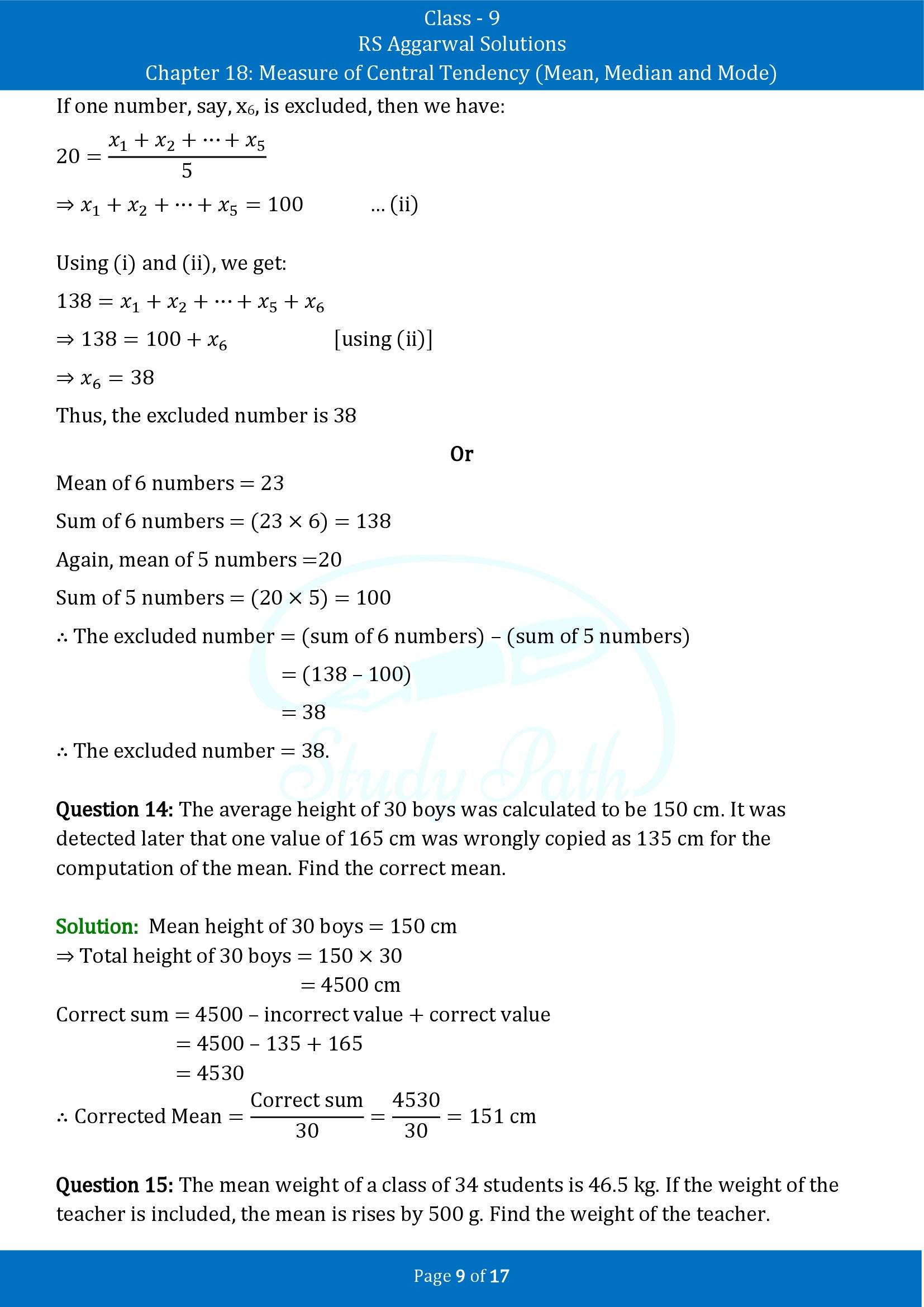 RS Aggarwal Solutions Class 9 Chapter 18 Measure of Central Tendency Mean Median and Mode Exercise 18A 00009