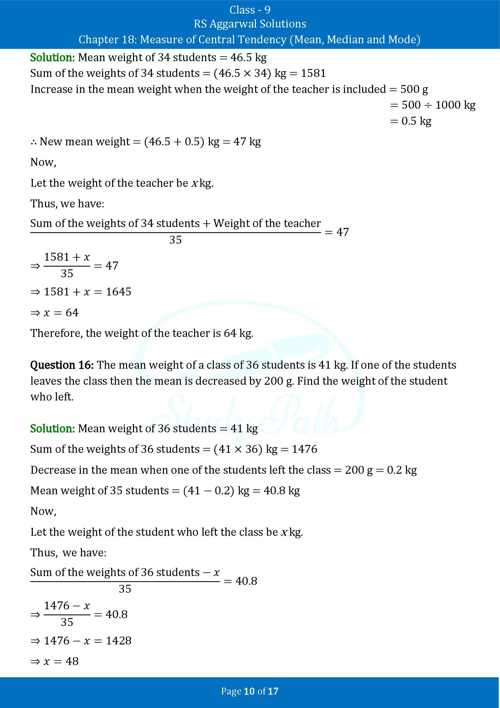 RS Aggarwal Solutions Class 9 Chapter 18 Measure of Central Tendency Mean Median and Mode Exercise 18A 00010