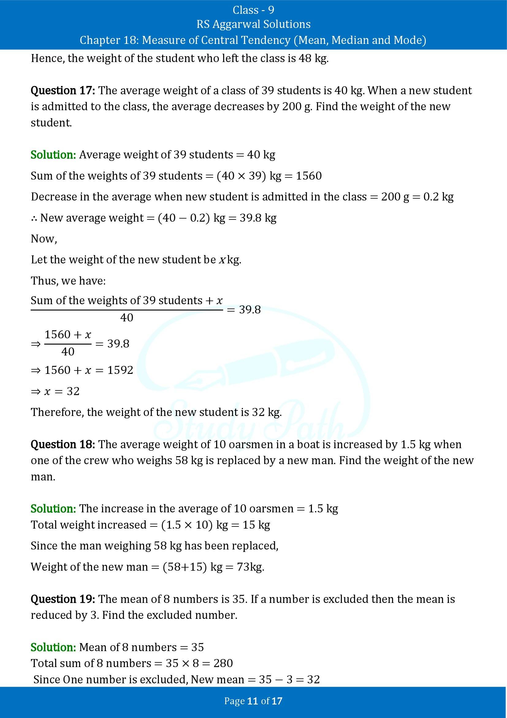RS Aggarwal Solutions Class 9 Chapter 18 Measure of Central Tendency Mean Median and Mode Exercise 18A 00011