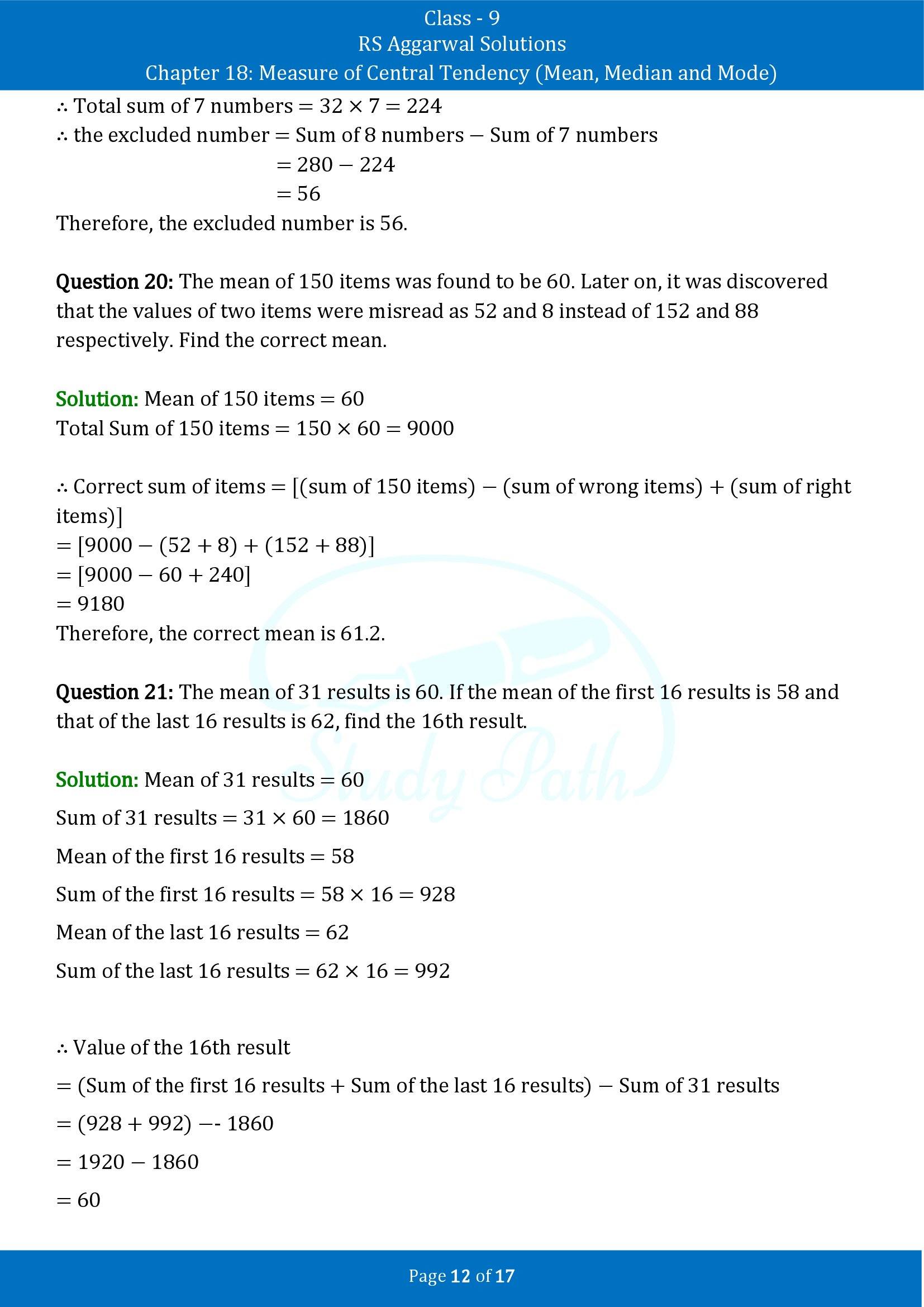 RS Aggarwal Solutions Class 9 Chapter 18 Measure of Central Tendency Mean Median and Mode Exercise 18A 00012