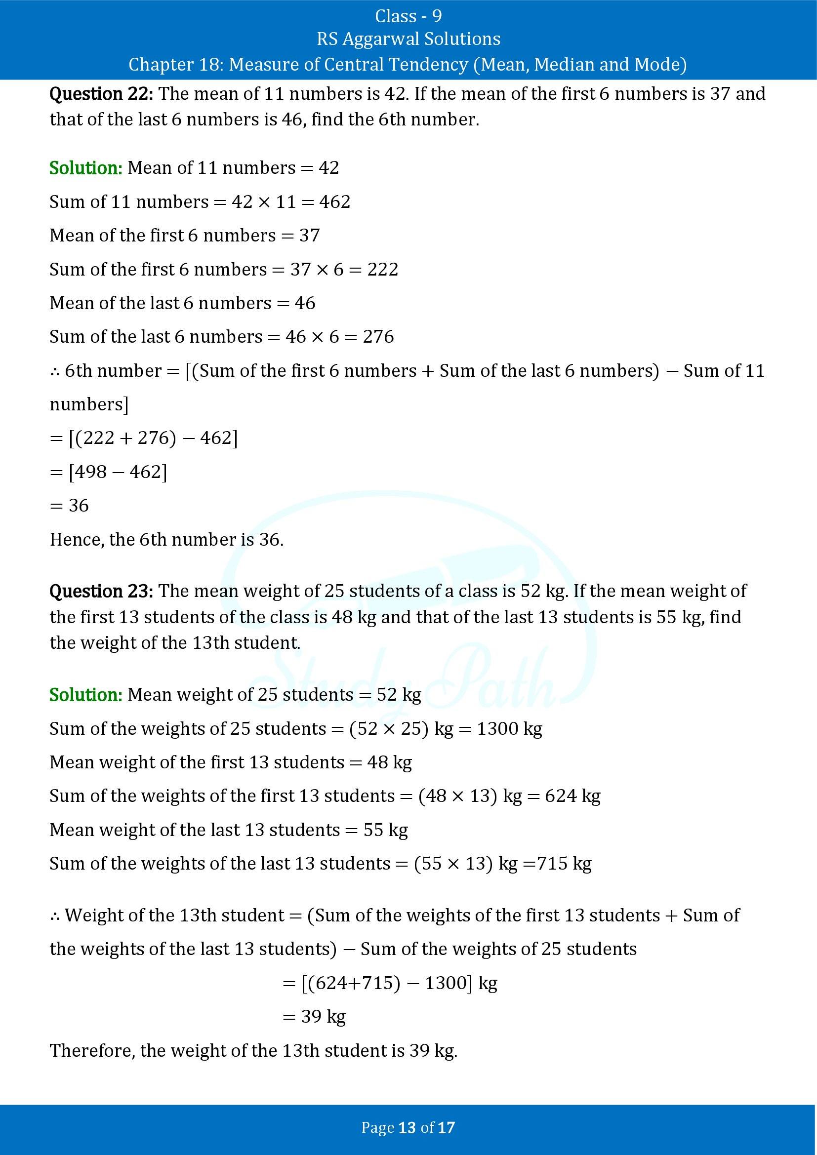 RS Aggarwal Solutions Class 9 Chapter 18 Measure of Central Tendency Mean Median and Mode Exercise 18A 00013