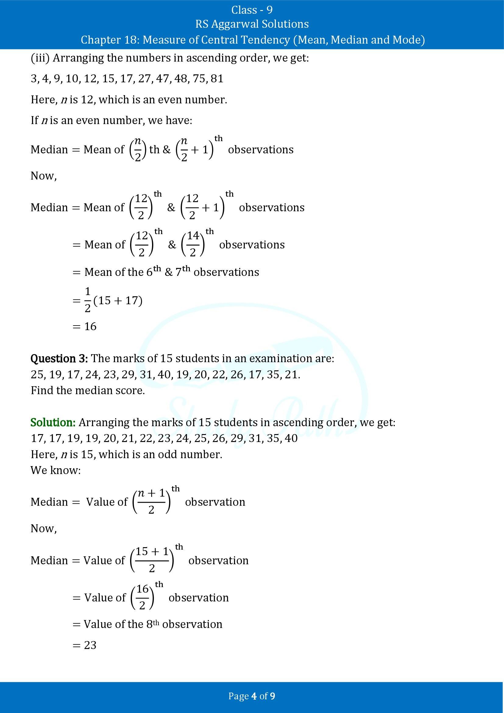 RS Aggarwal Solutions Class 9 Chapter 18 Measure of Central Tendency Mean Median and Mode Exercise 18C 00004