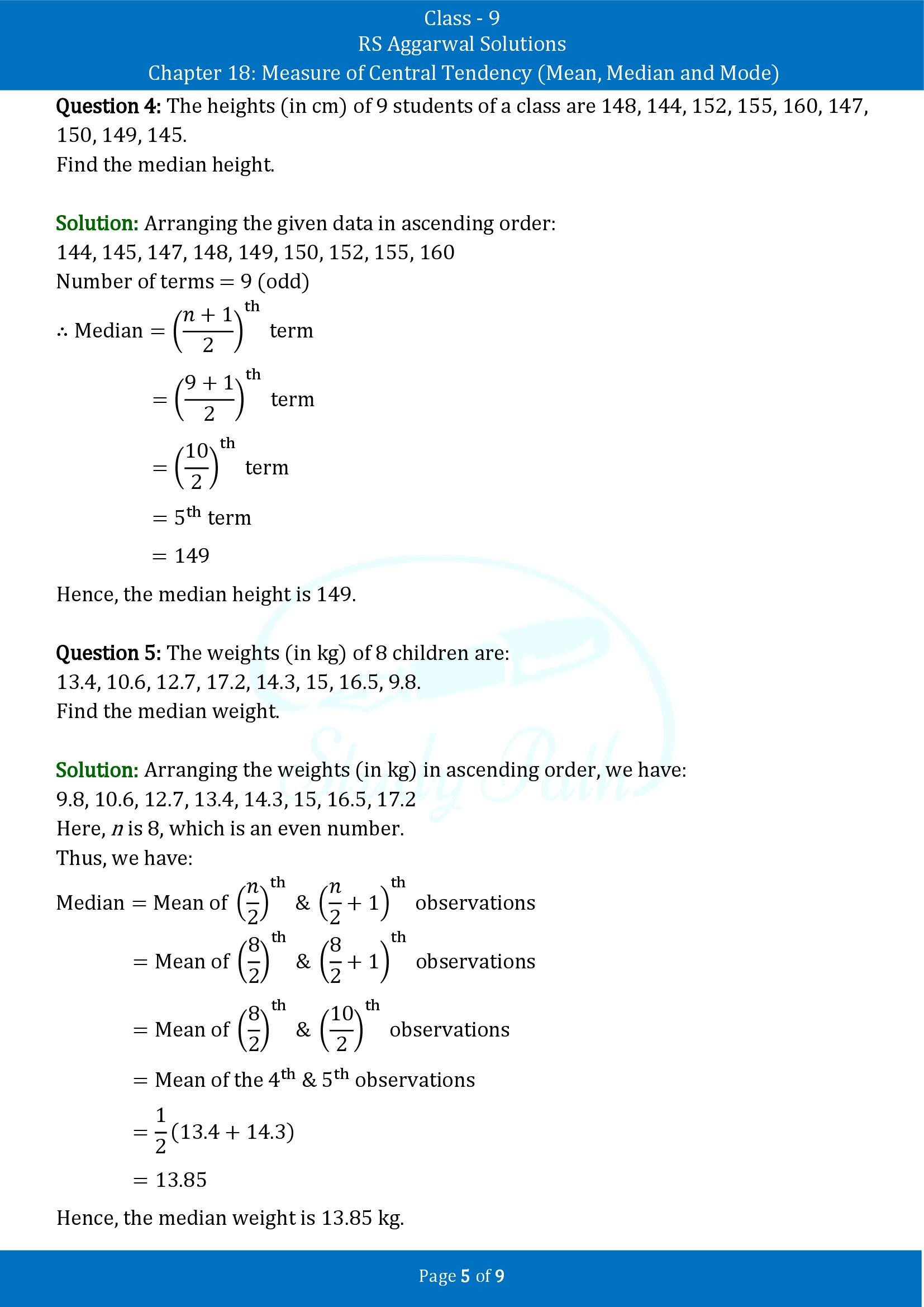 RS Aggarwal Solutions Class 9 Chapter 18 Measure of Central Tendency Mean Median and Mode Exercise 18C 00005