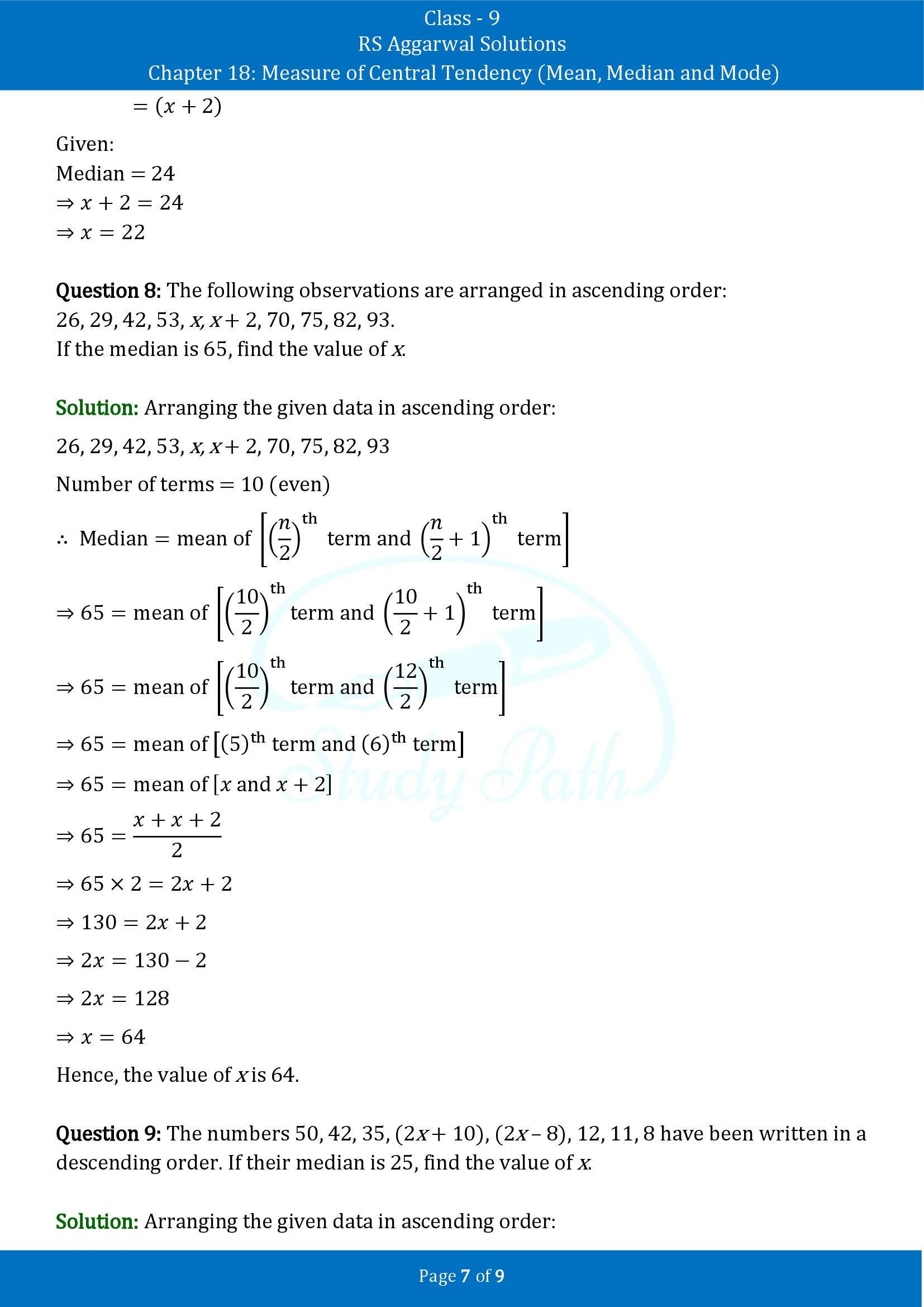 RS Aggarwal Solutions Class 9 Chapter 18 Measure of Central Tendency Mean Median and Mode Exercise 18C 00007