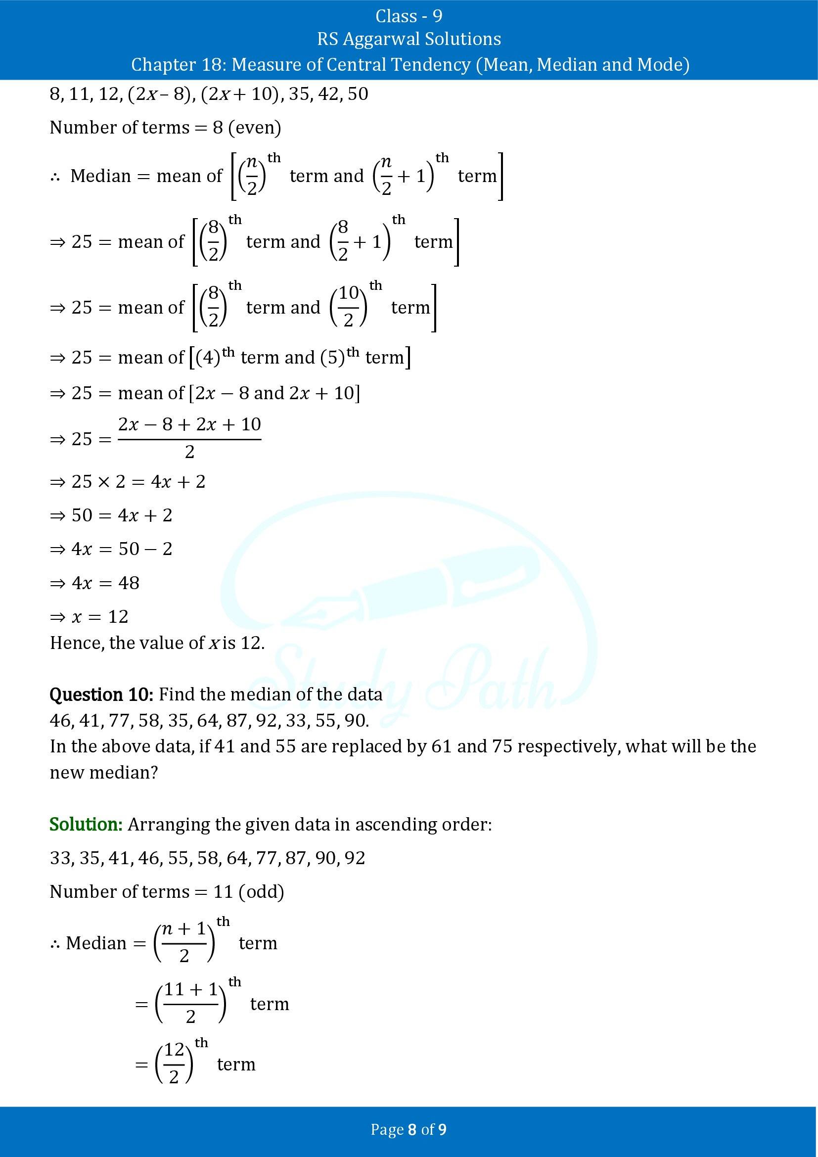 RS Aggarwal Solutions Class 9 Chapter 18 Measure of Central Tendency Mean Median and Mode Exercise 18C 00008