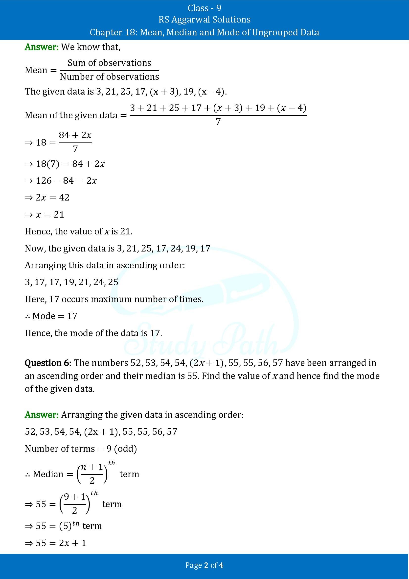RS Aggarwal Solutions Class 9 Chapter 18 Measure of Central Tendency Mean Median and Mode Exercise 18D 00002