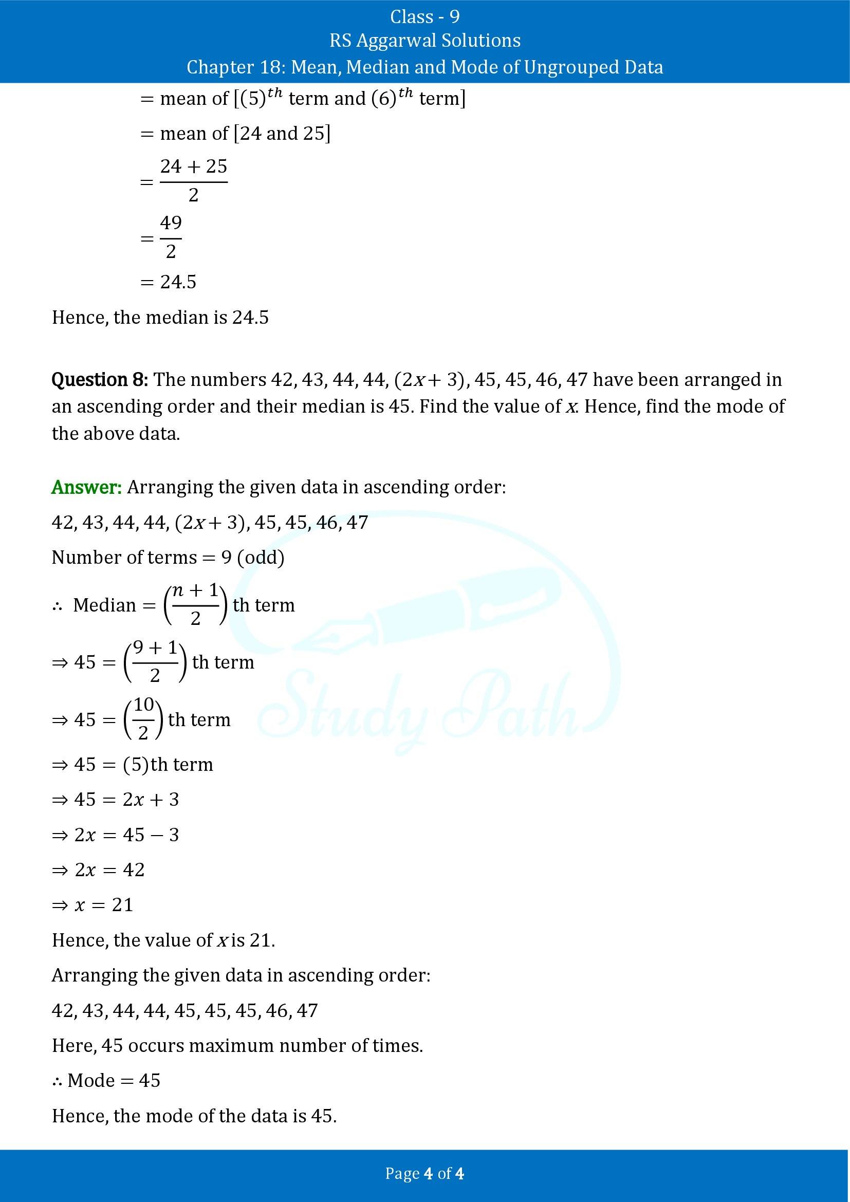 RS Aggarwal Solutions Class 9 Chapter 18 Measure of Central Tendency Mean Median and Mode Exercise 18D 00004