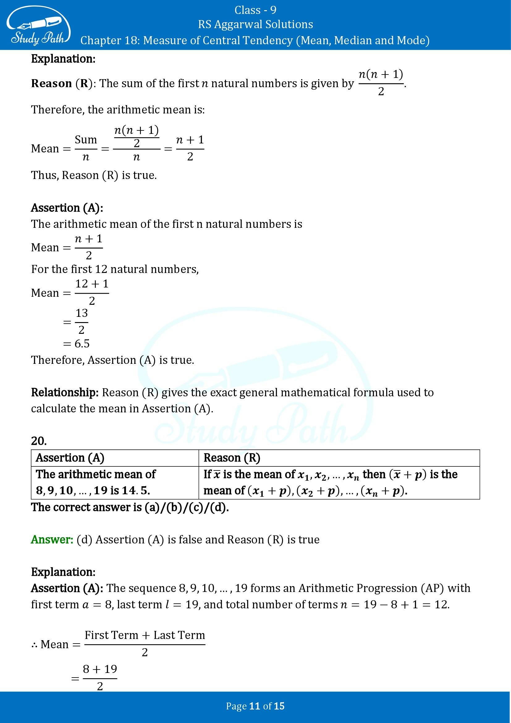 RS Aggarwal Solutions Class 9 Chapter 18 Measure of Central Tendency Mean Median and Mode Multiple Choice Questions MCQs 00011