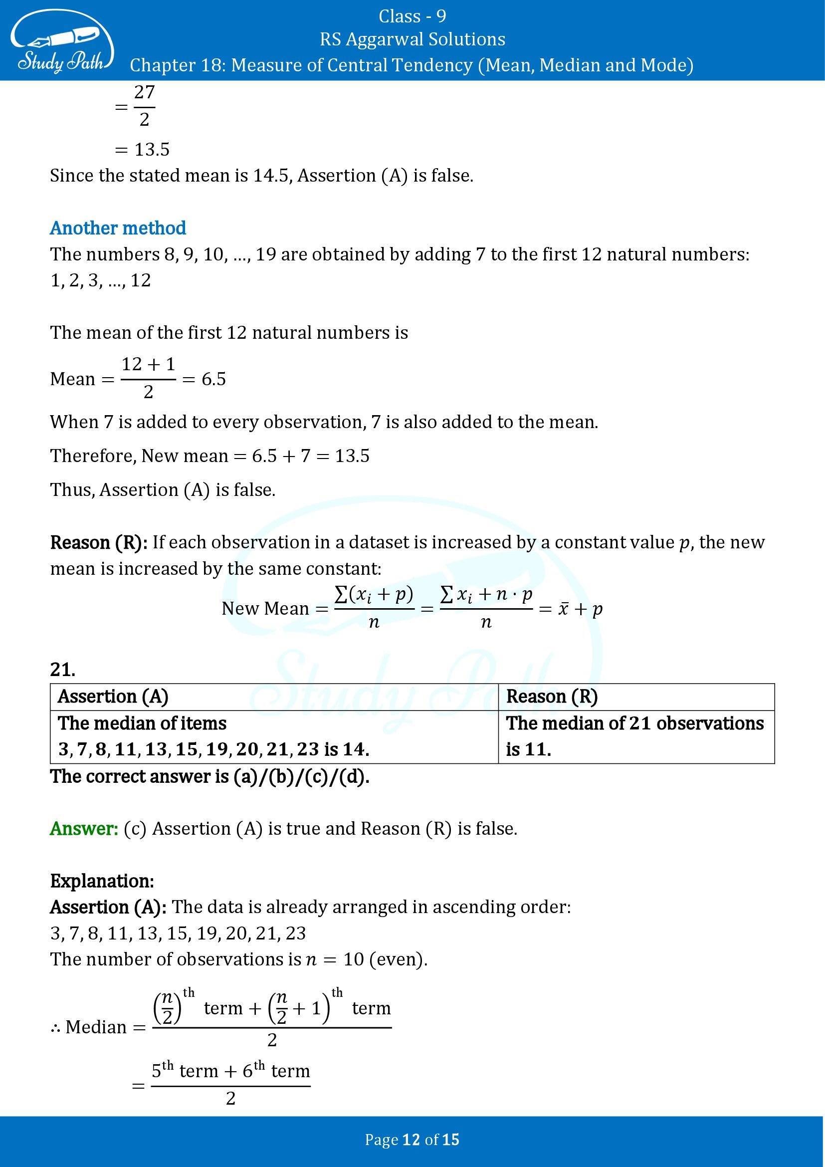RS Aggarwal Solutions Class 9 Chapter 18 Measure of Central Tendency Mean Median and Mode Multiple Choice Questions MCQs 00012