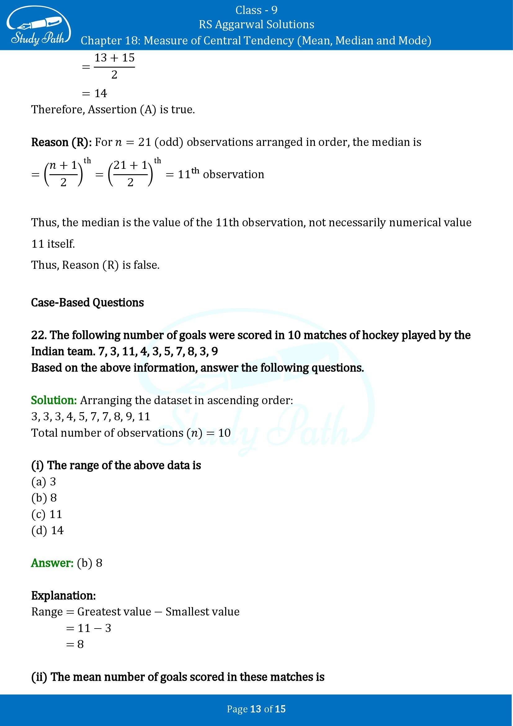 RS Aggarwal Solutions Class 9 Chapter 18 Measure of Central Tendency Mean Median and Mode Multiple Choice Questions MCQs 00013