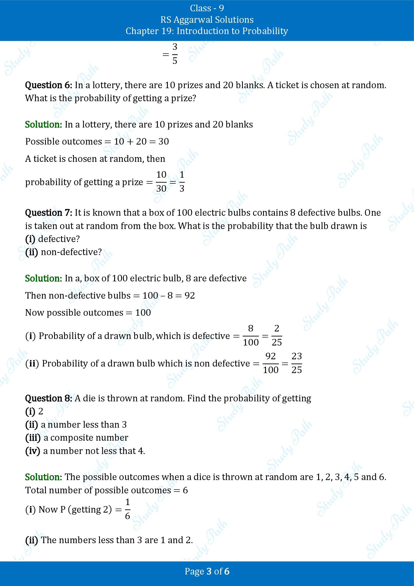 RS Aggarwal Solutions Class 9 Chapter 19 Introduction to Probability Exercise 19A 00003