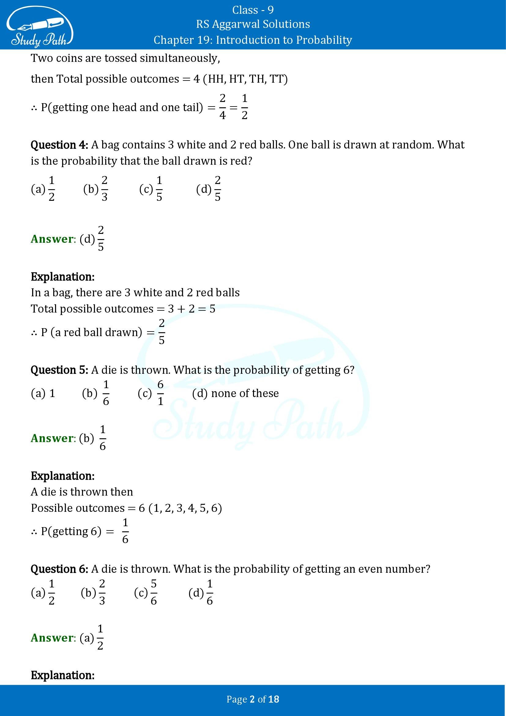 RS Aggarwal Solutions Class 9 Chapter 19 Introduction to Probability Multiple Choice Questions MCQs 00002