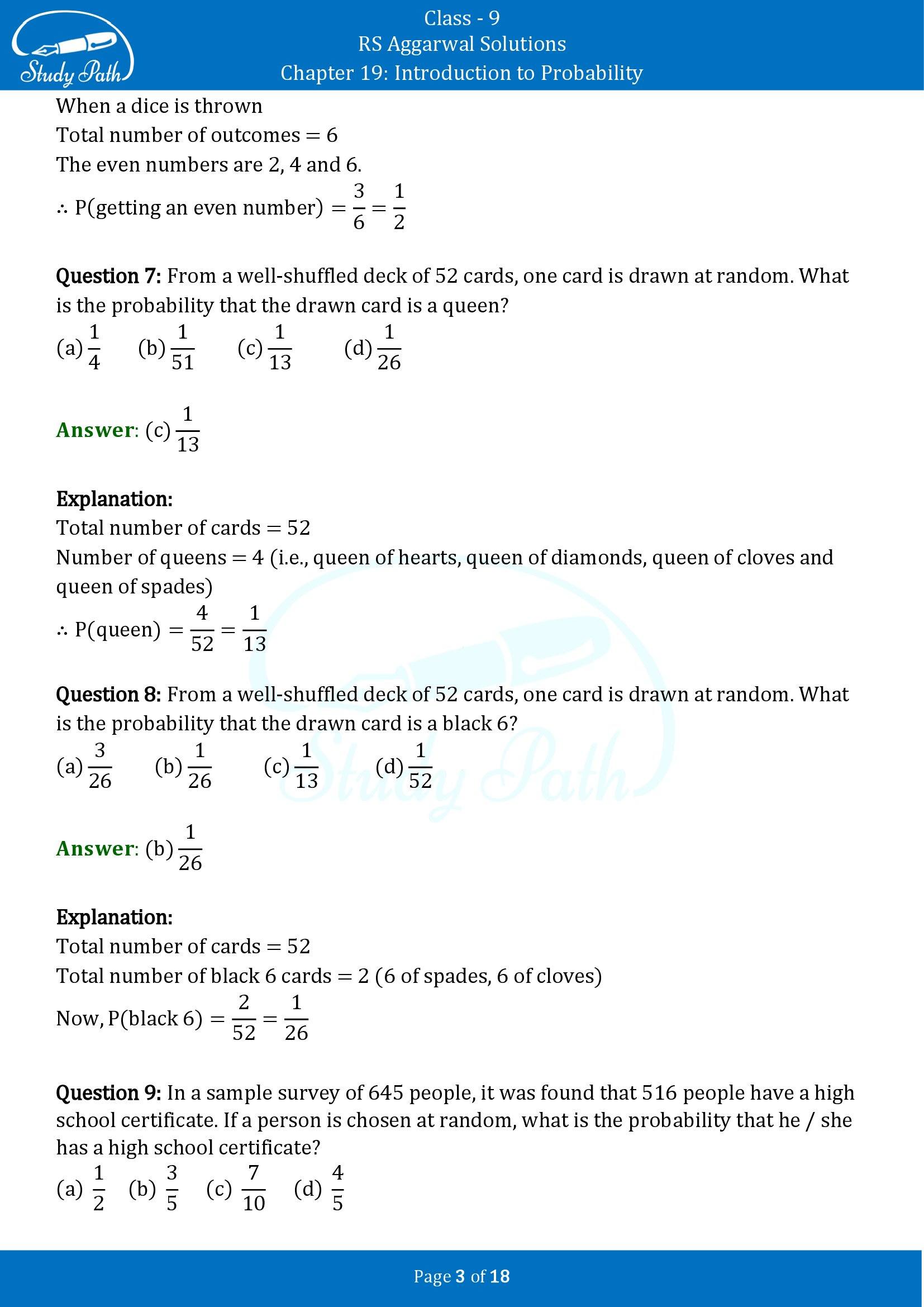 RS Aggarwal Solutions Class 9 Chapter 19 Introduction to Probability Multiple Choice Questions MCQs 00003